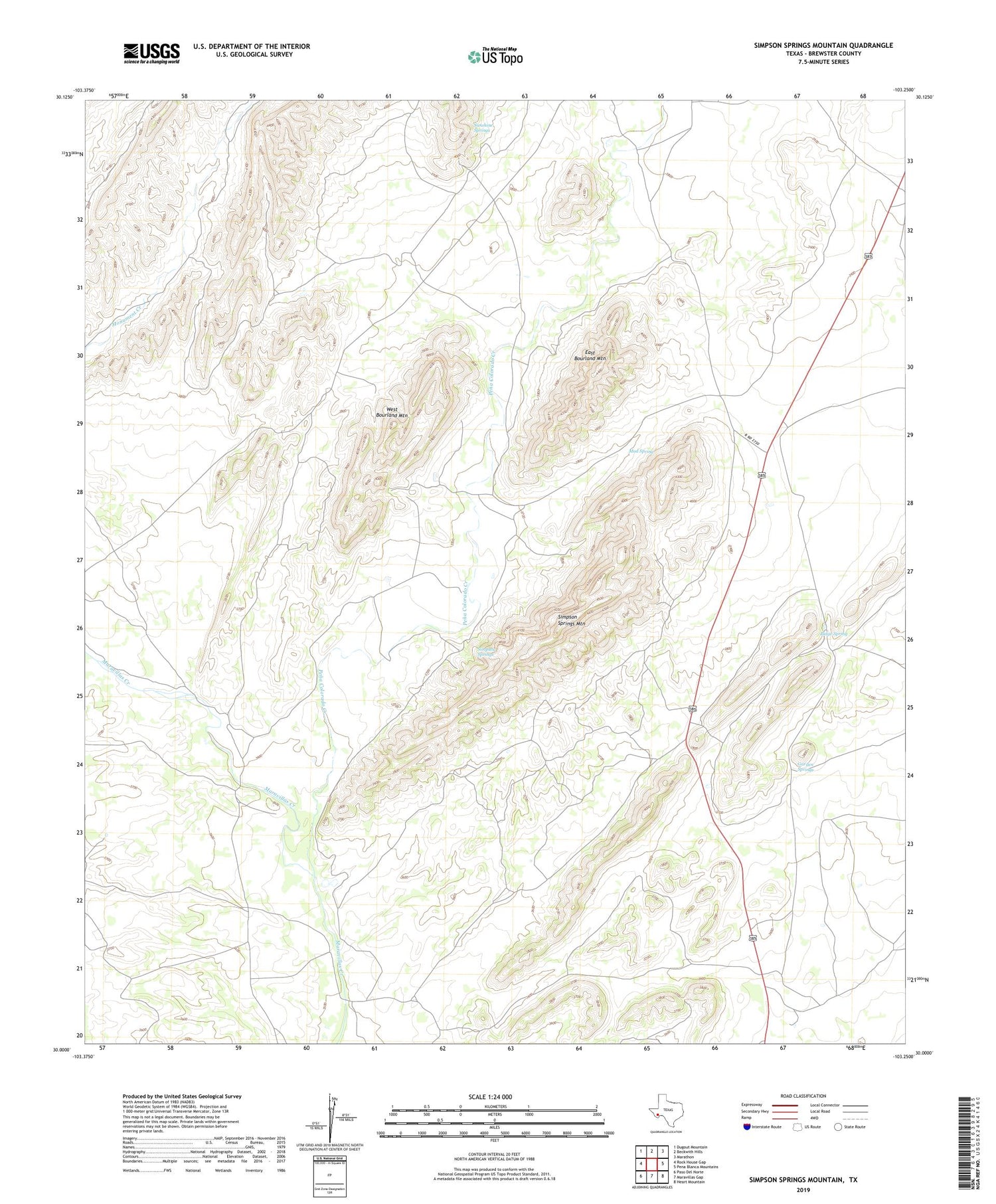 Simpson Springs Mountain Texas US Topo Map Image
