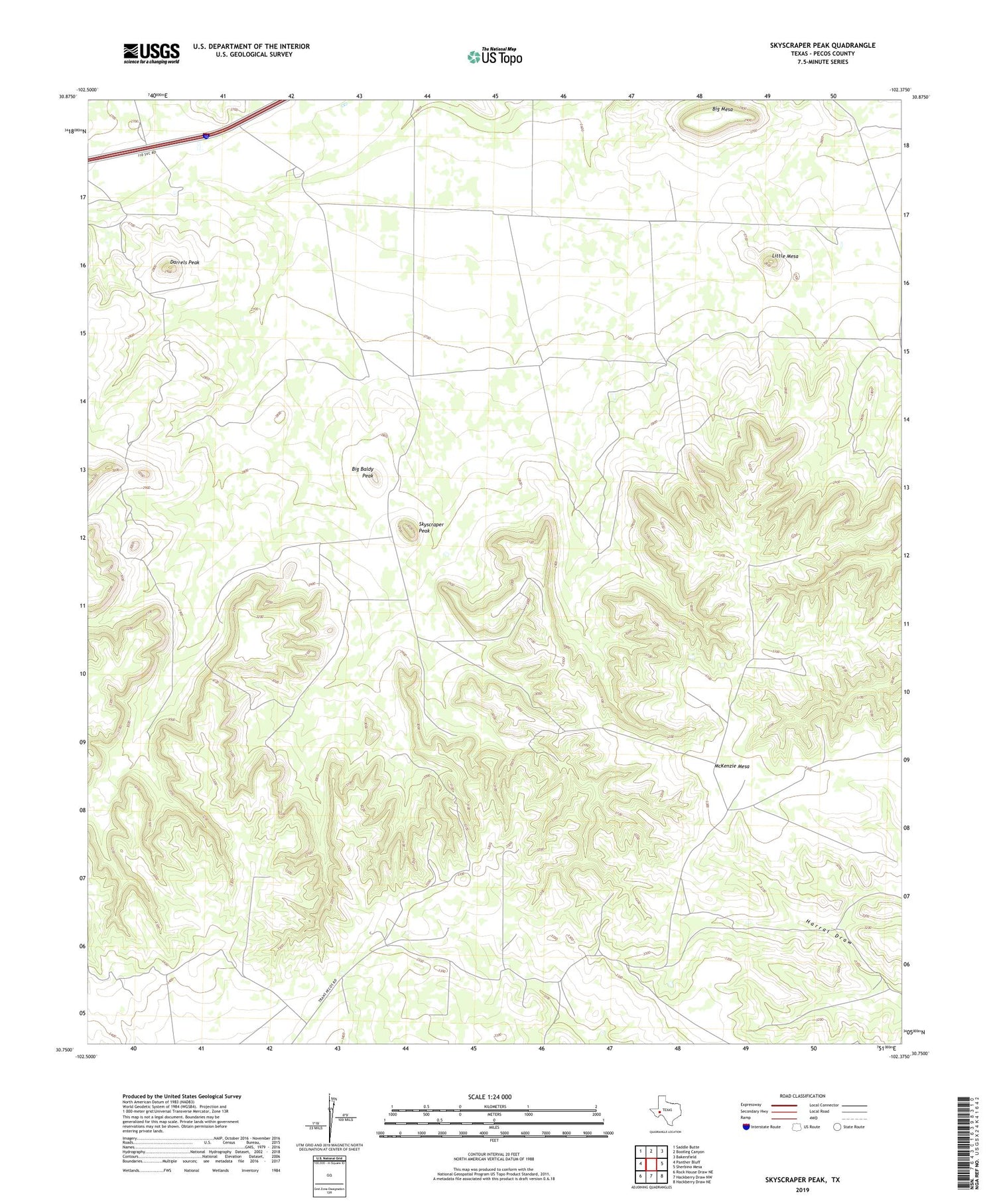 Skyscraper Peak Texas US Topo Map Image