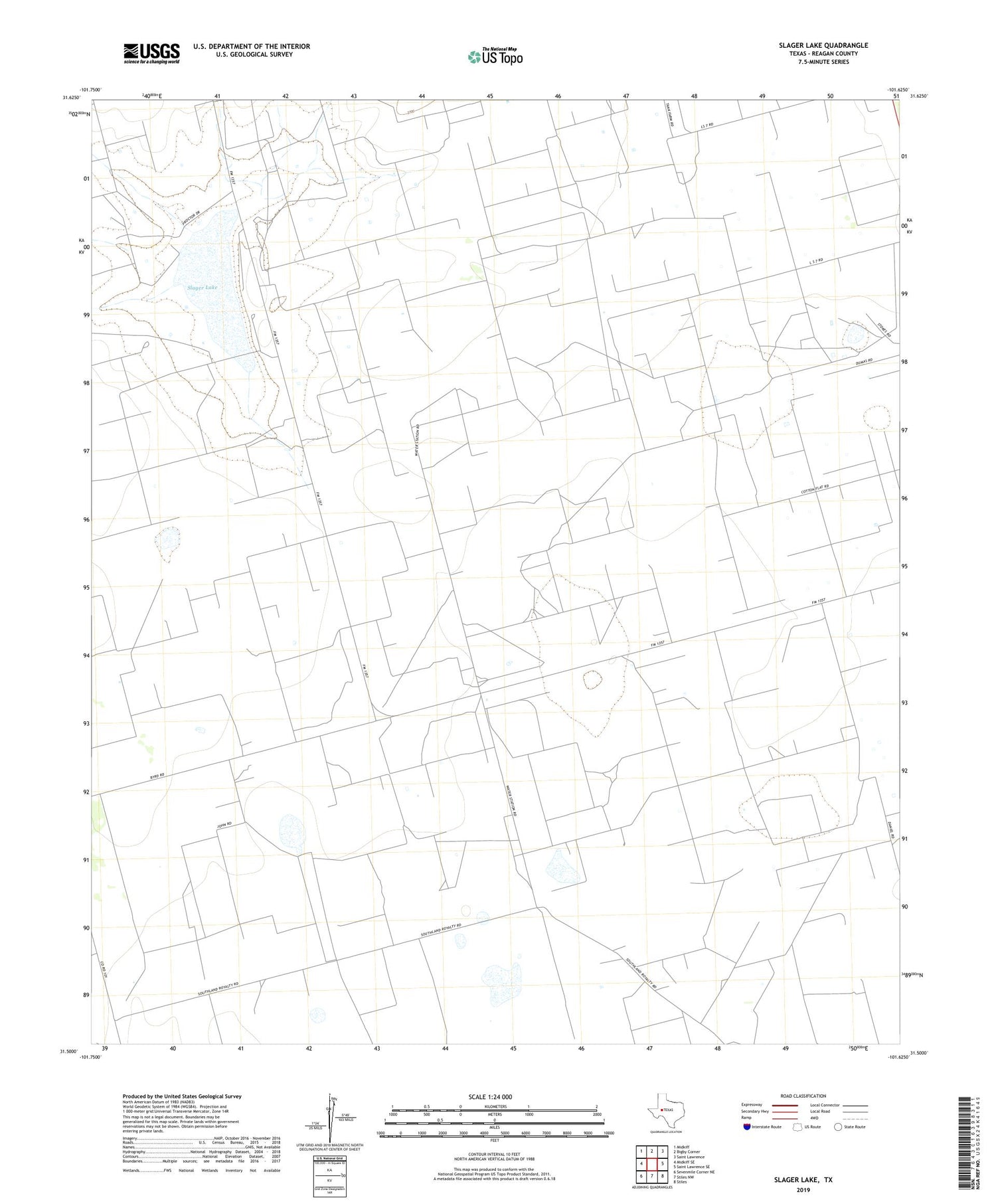 Slager Lake Texas US Topo Map Image