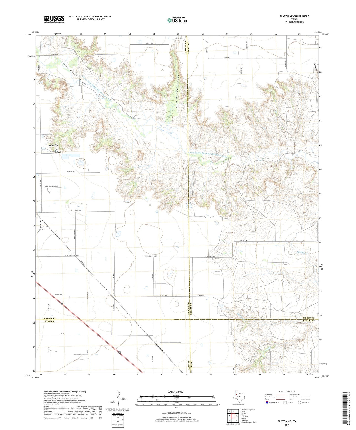 Slaton NE Texas US Topo Map Image