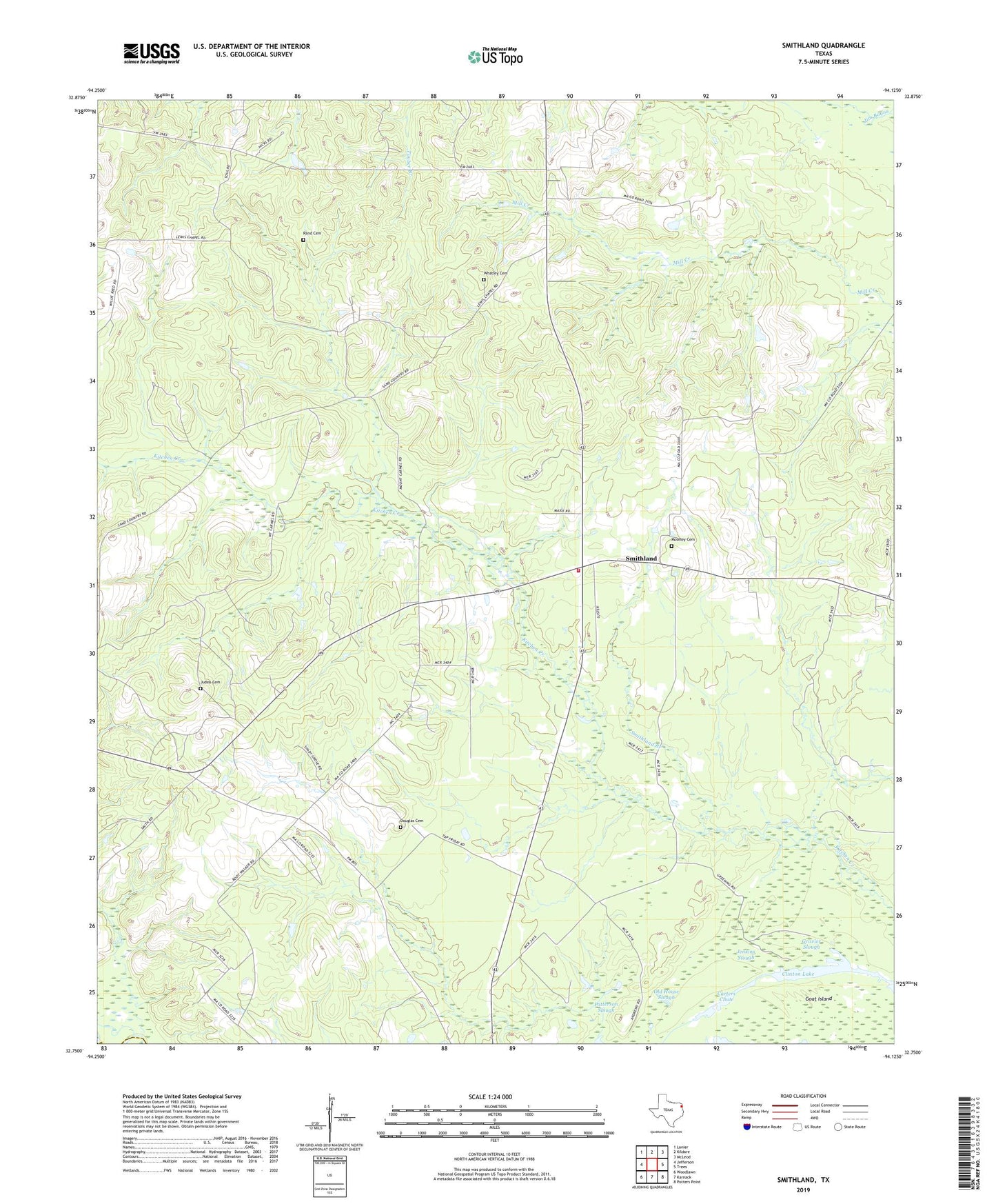 Smithland Texas US Topo Map Image
