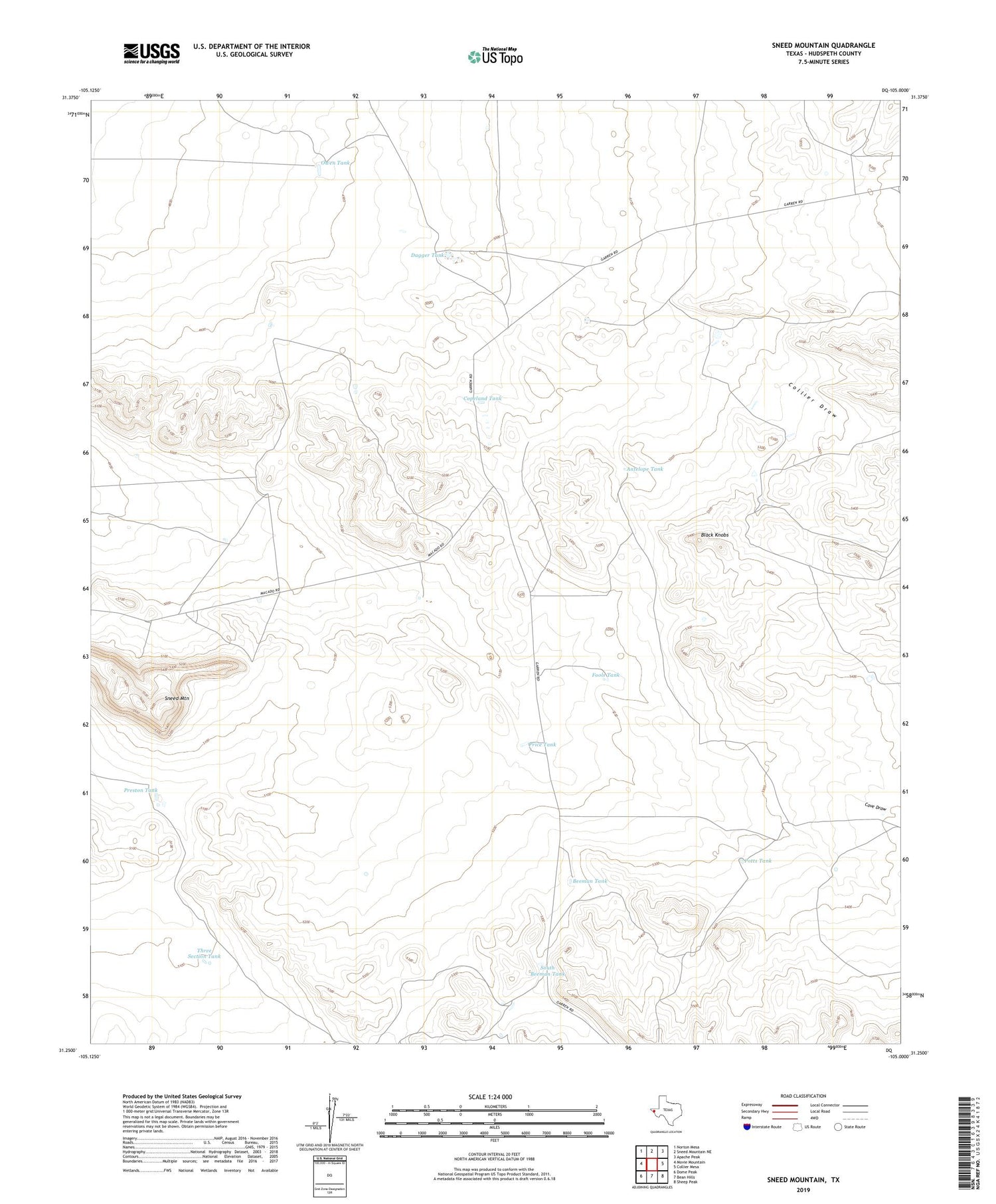 Sneed Mountain Texas US Topo Map Image