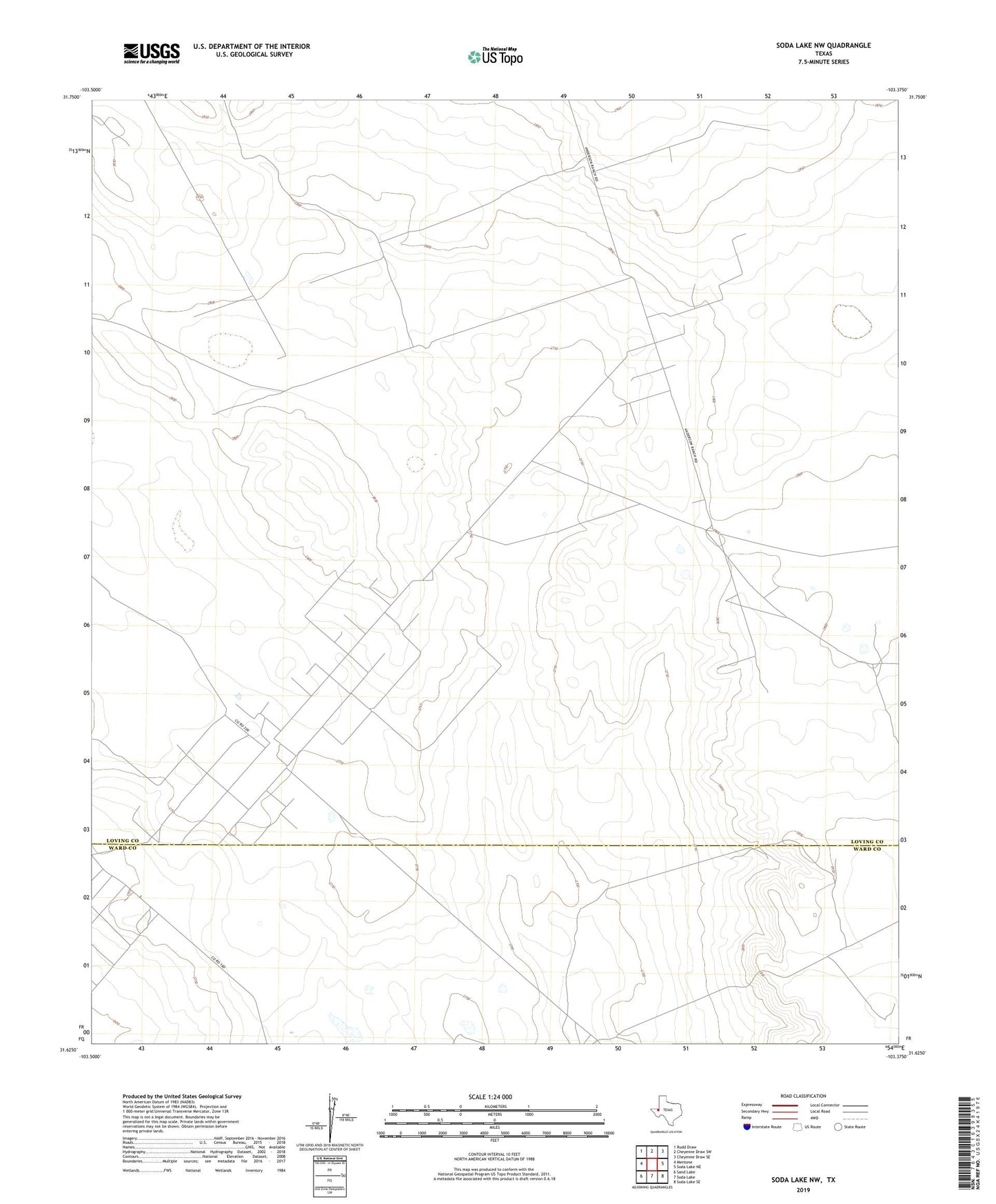 Soda Lake NW Texas US Topo Map Image