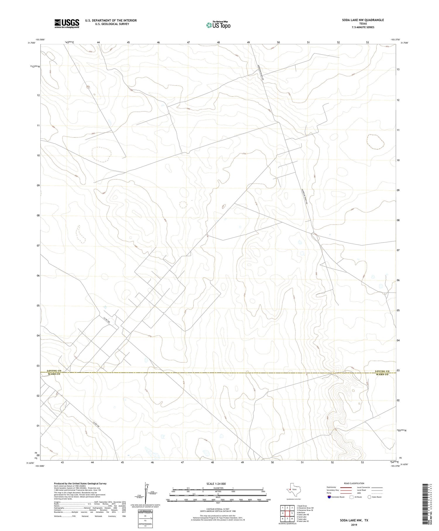 Soda Lake NW Texas US Topo Map Image