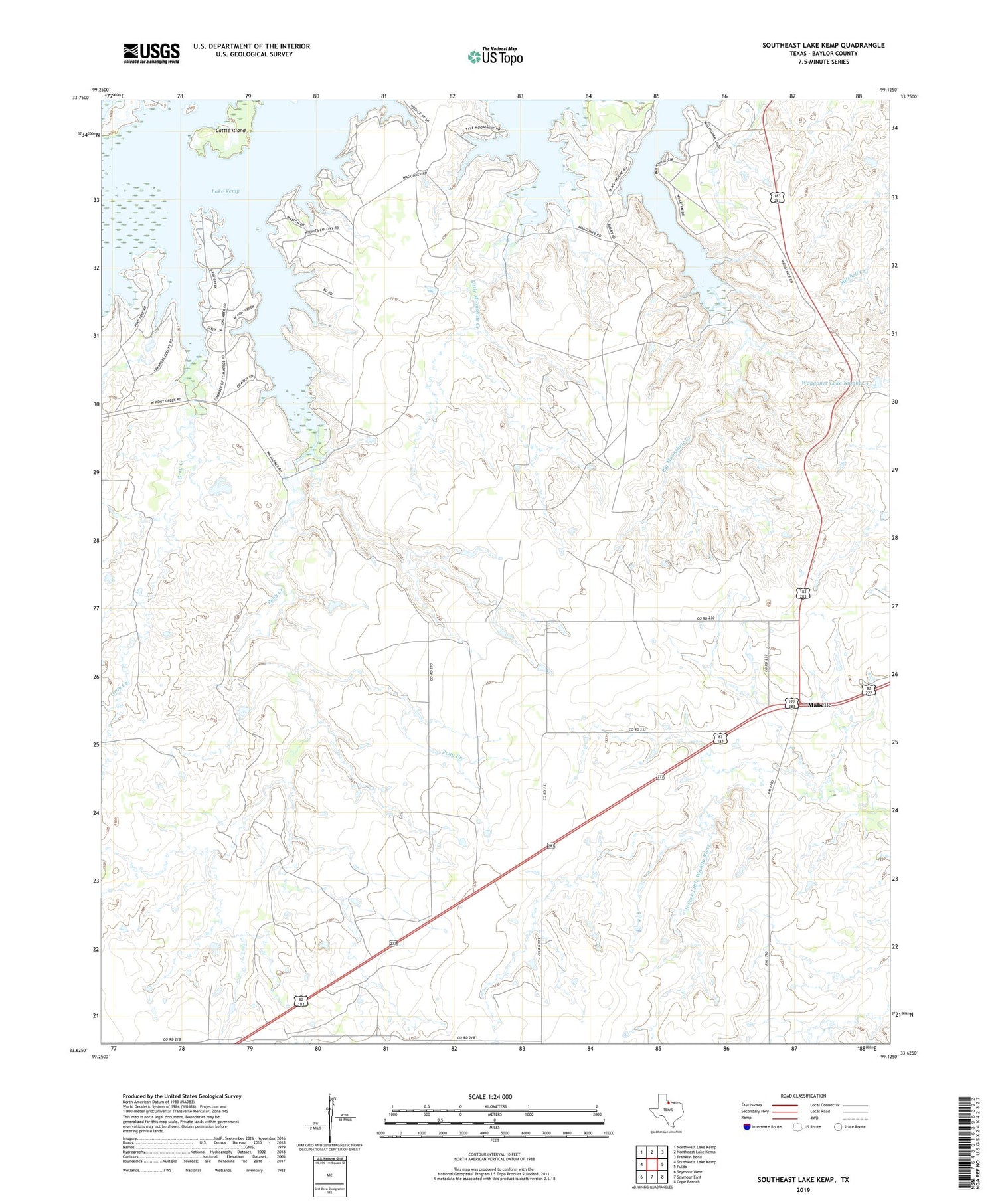 Southeast Lake Kemp Texas US Topo Map Image