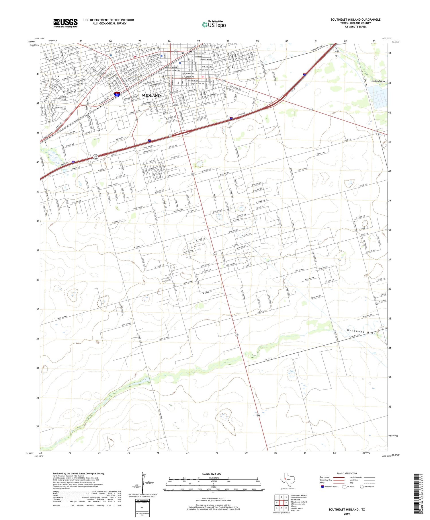 Southeast Midland Texas US Topo Map Image
