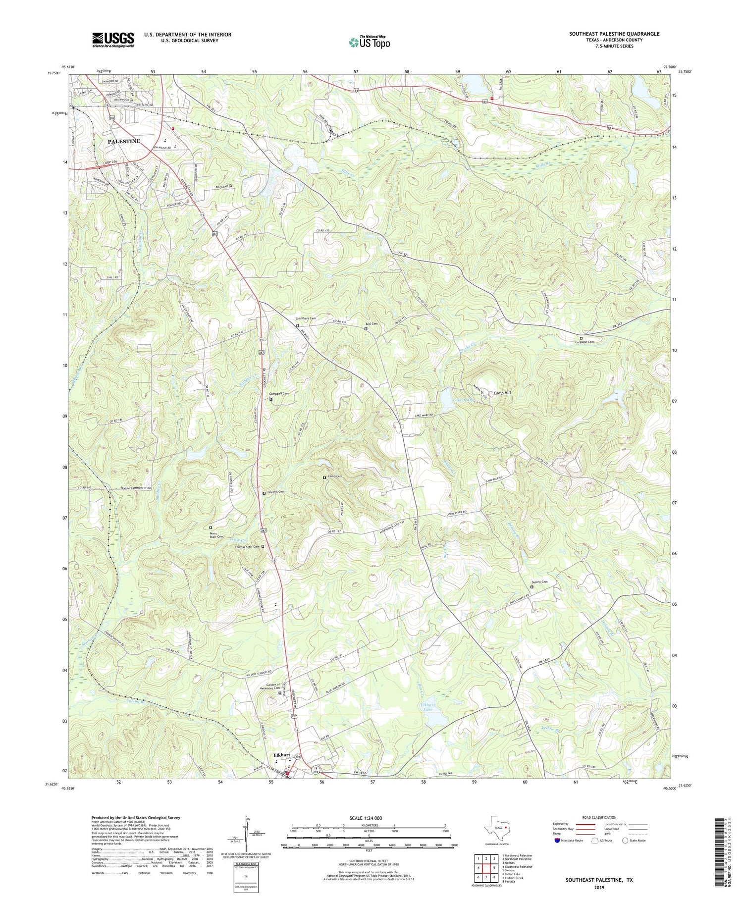 Southeast Palestine Texas US Topo Map Image