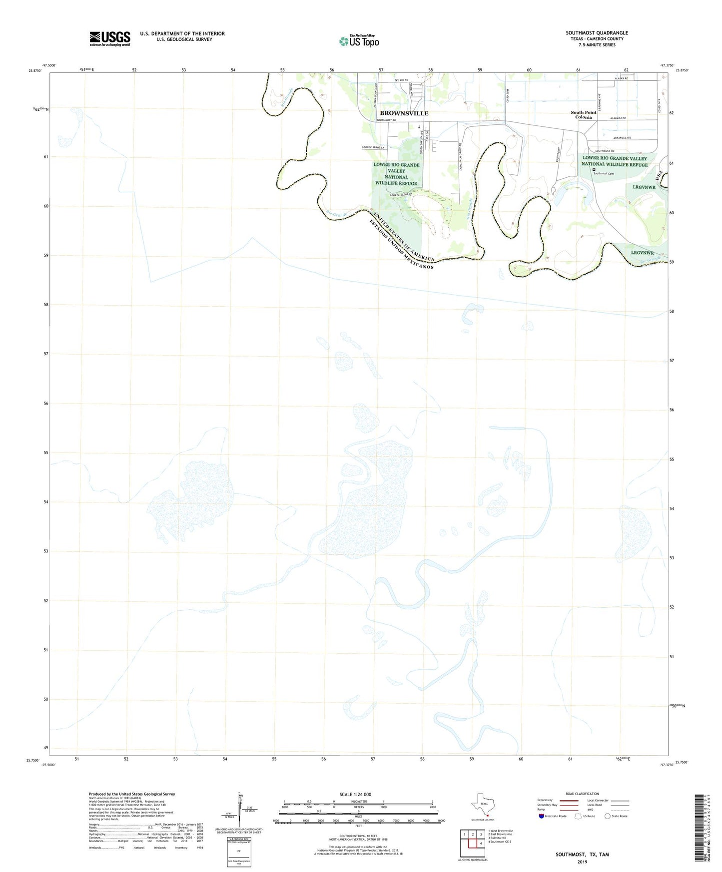 Southmost Texas US Topo Map Image