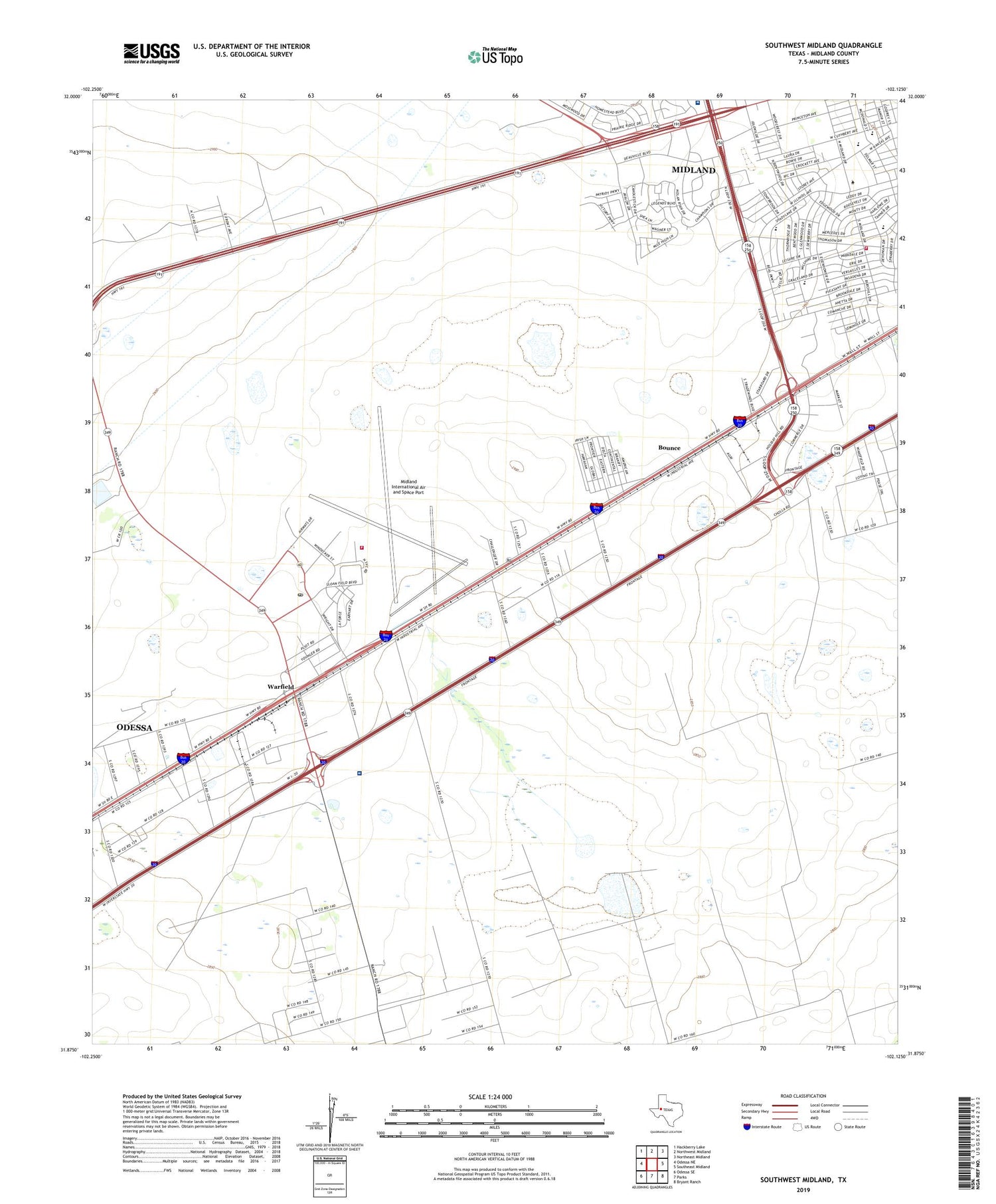 Southwest Midland Texas US Topo Map Image