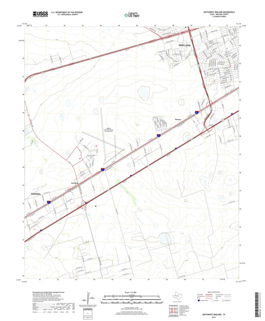 Southwest Midland Texas US Topo Map Image