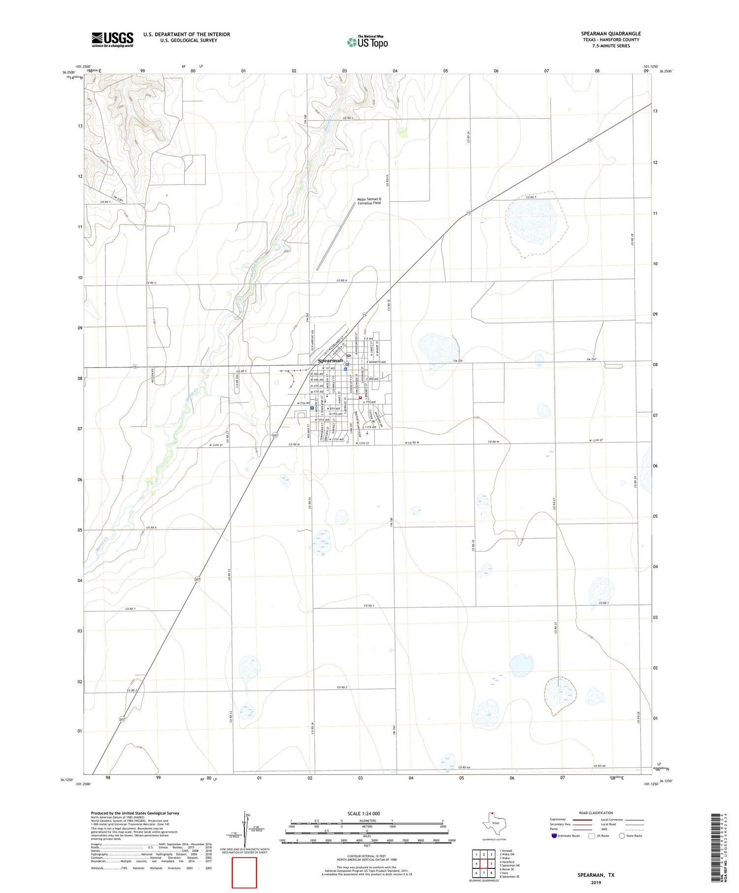 Spearman Texas US Topo Map Image