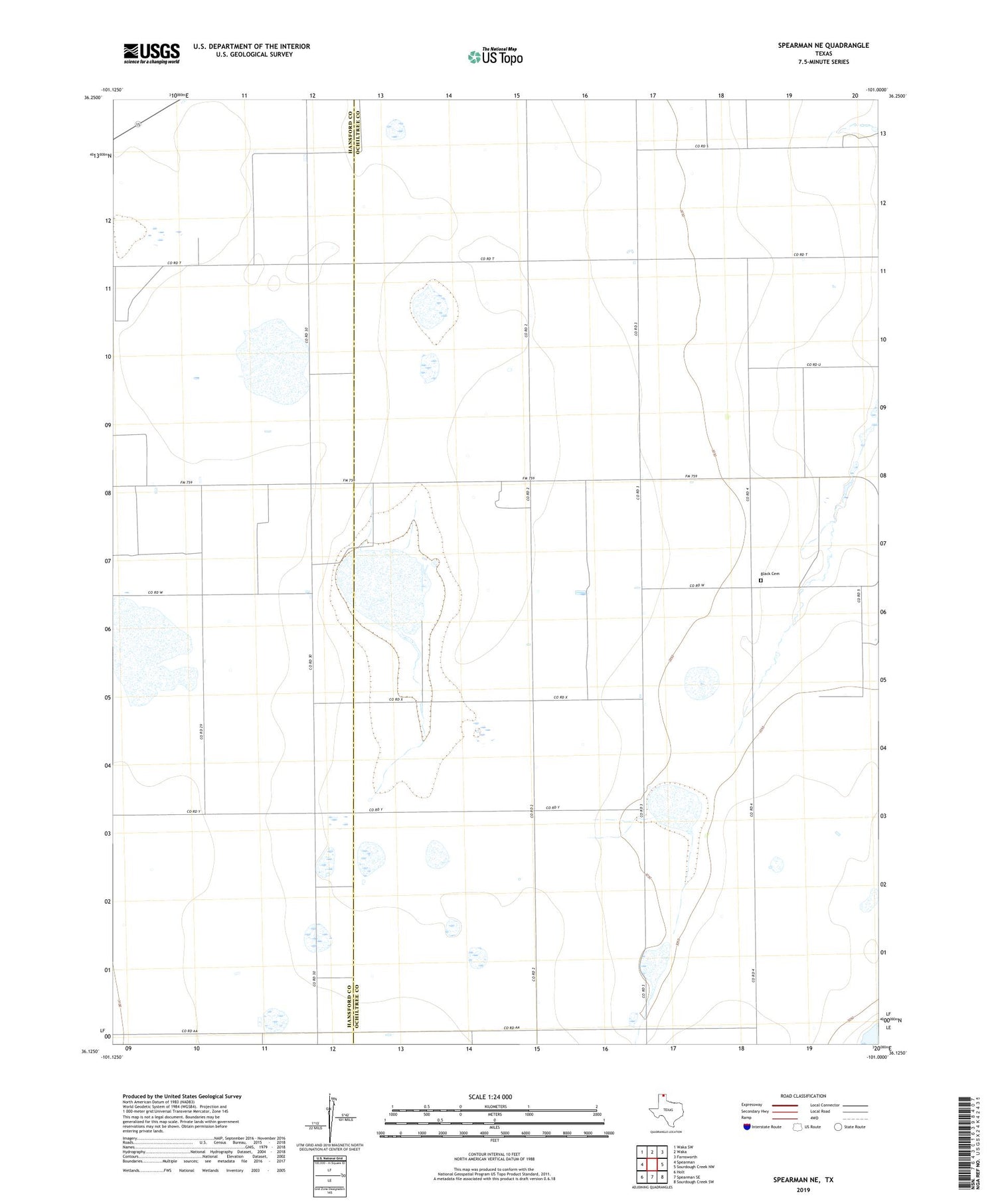 Spearman NE Texas US Topo Map Image