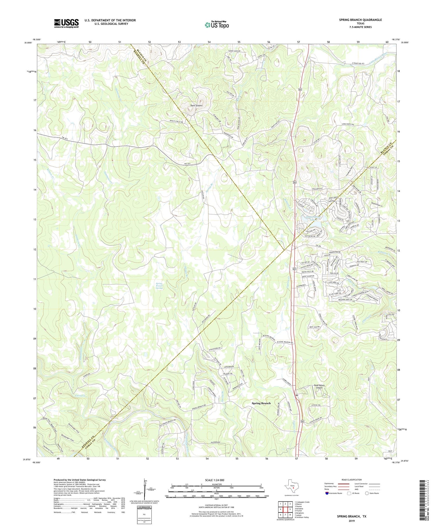 Spring Branch Texas US Topo Map Image