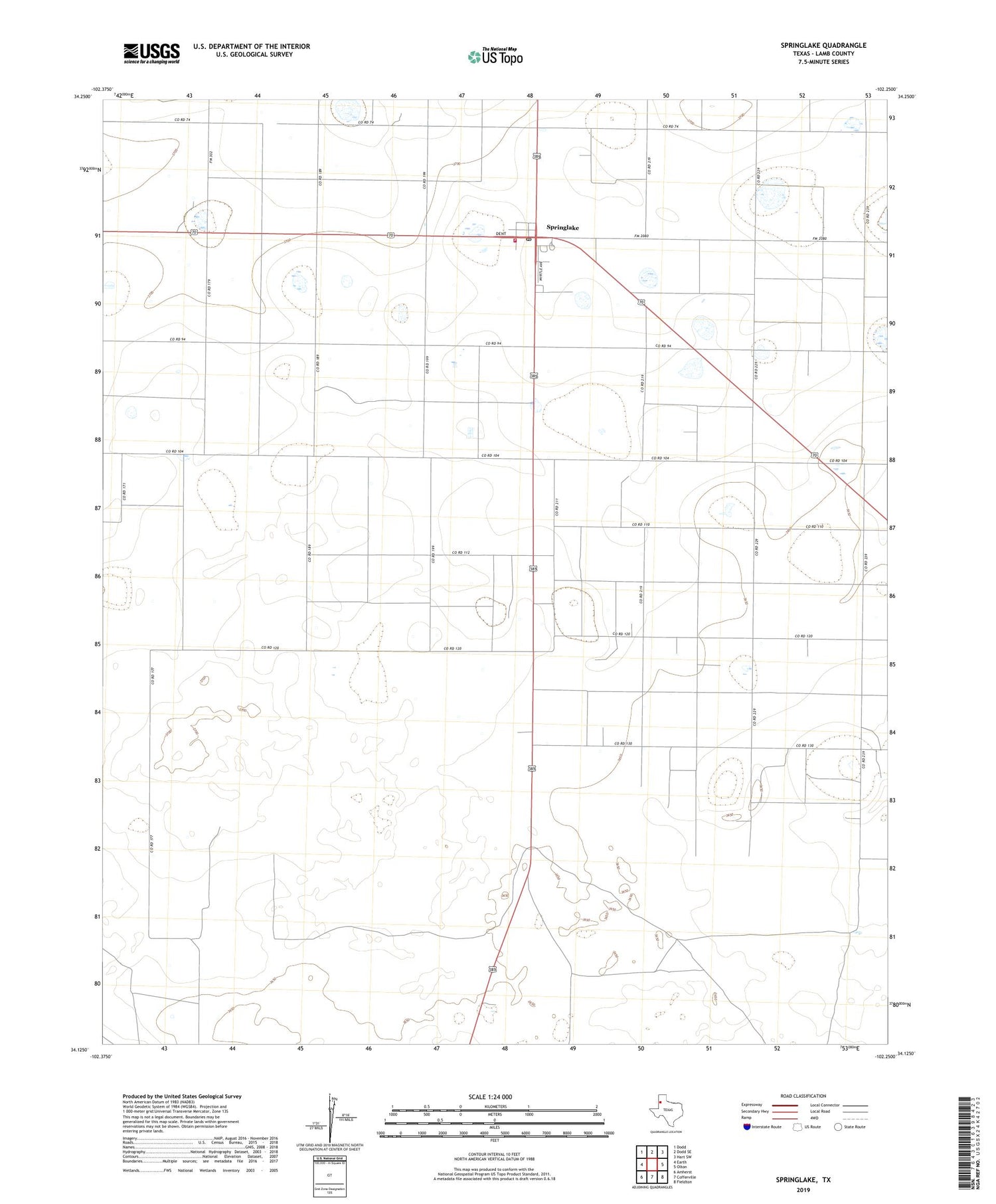 Springlake Texas US Topo Map Image