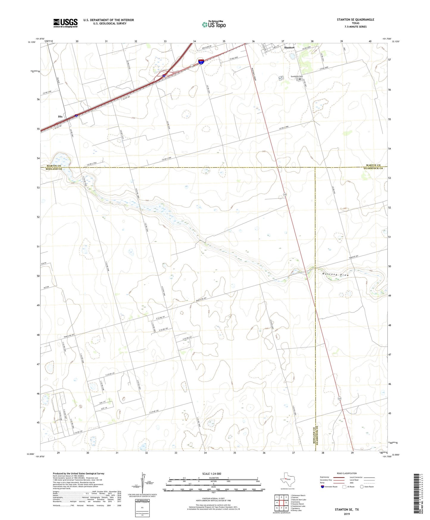Stanton SE Texas US Topo Map Image