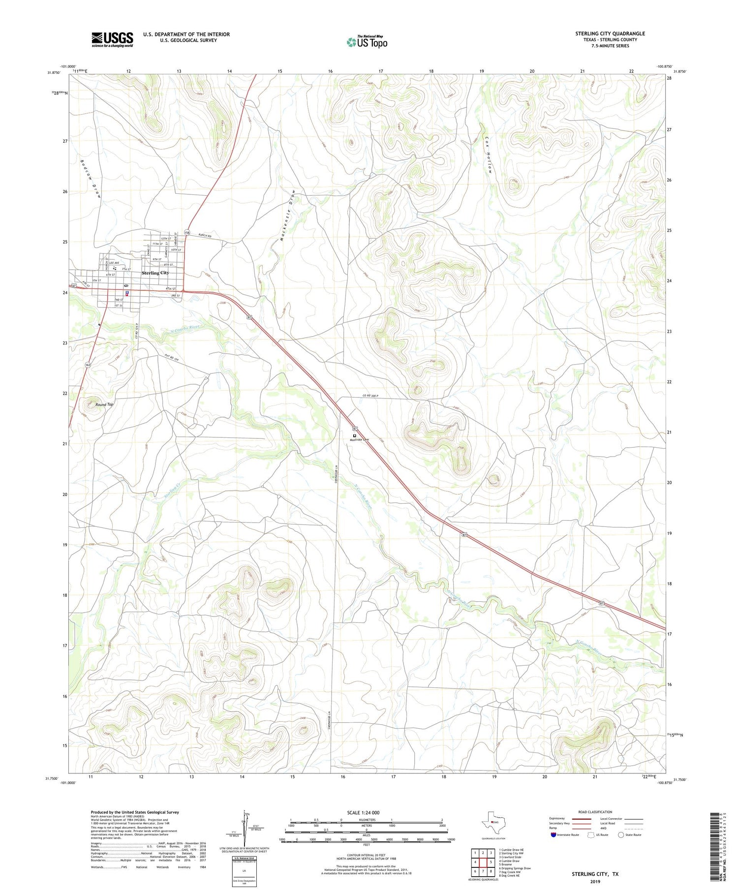 Sterling City Texas US Topo Map Image