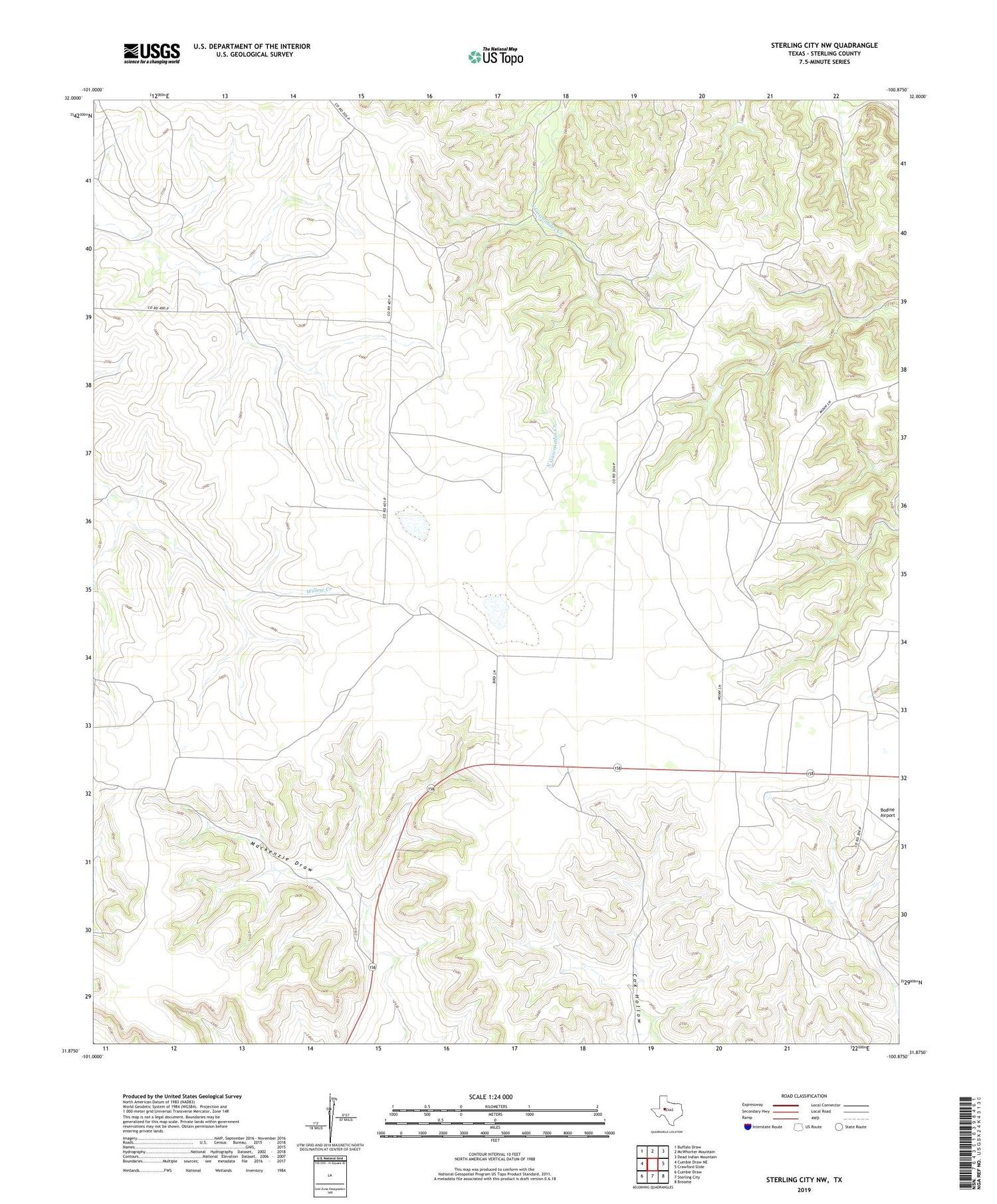 Sterling City NW Texas US Topo Map Image