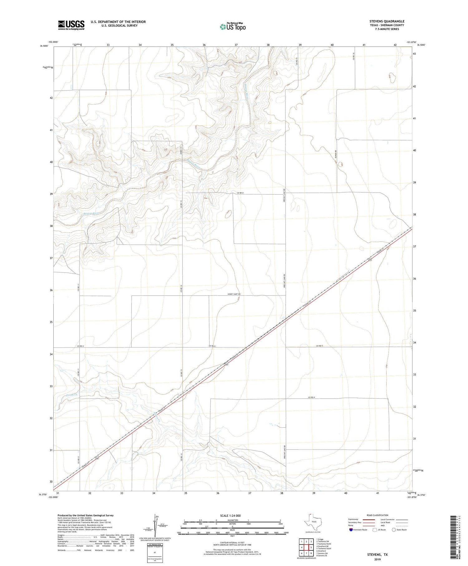 Stevens Texas US Topo Map Image