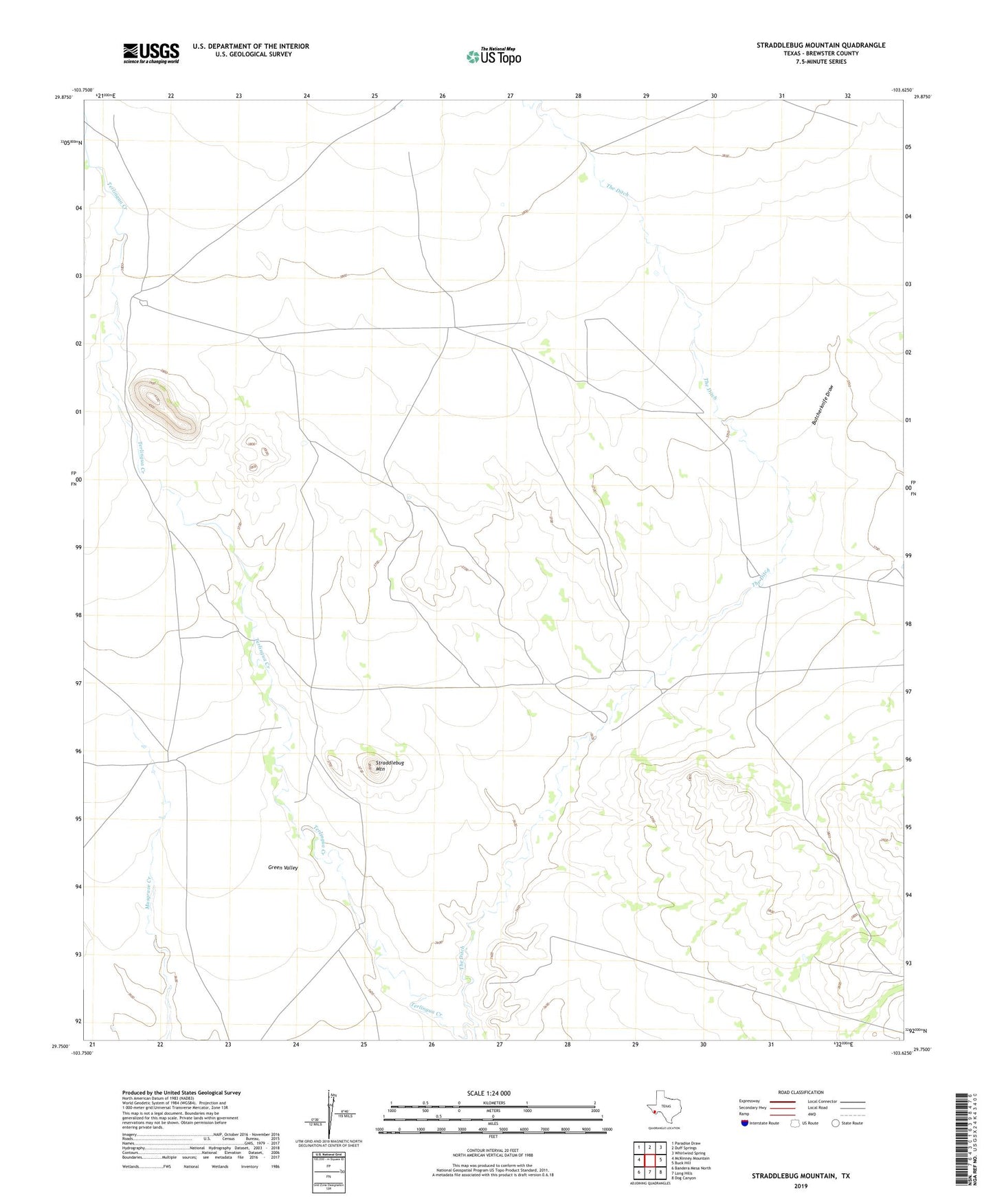 Straddlebug Mountain Texas US Topo Map Image