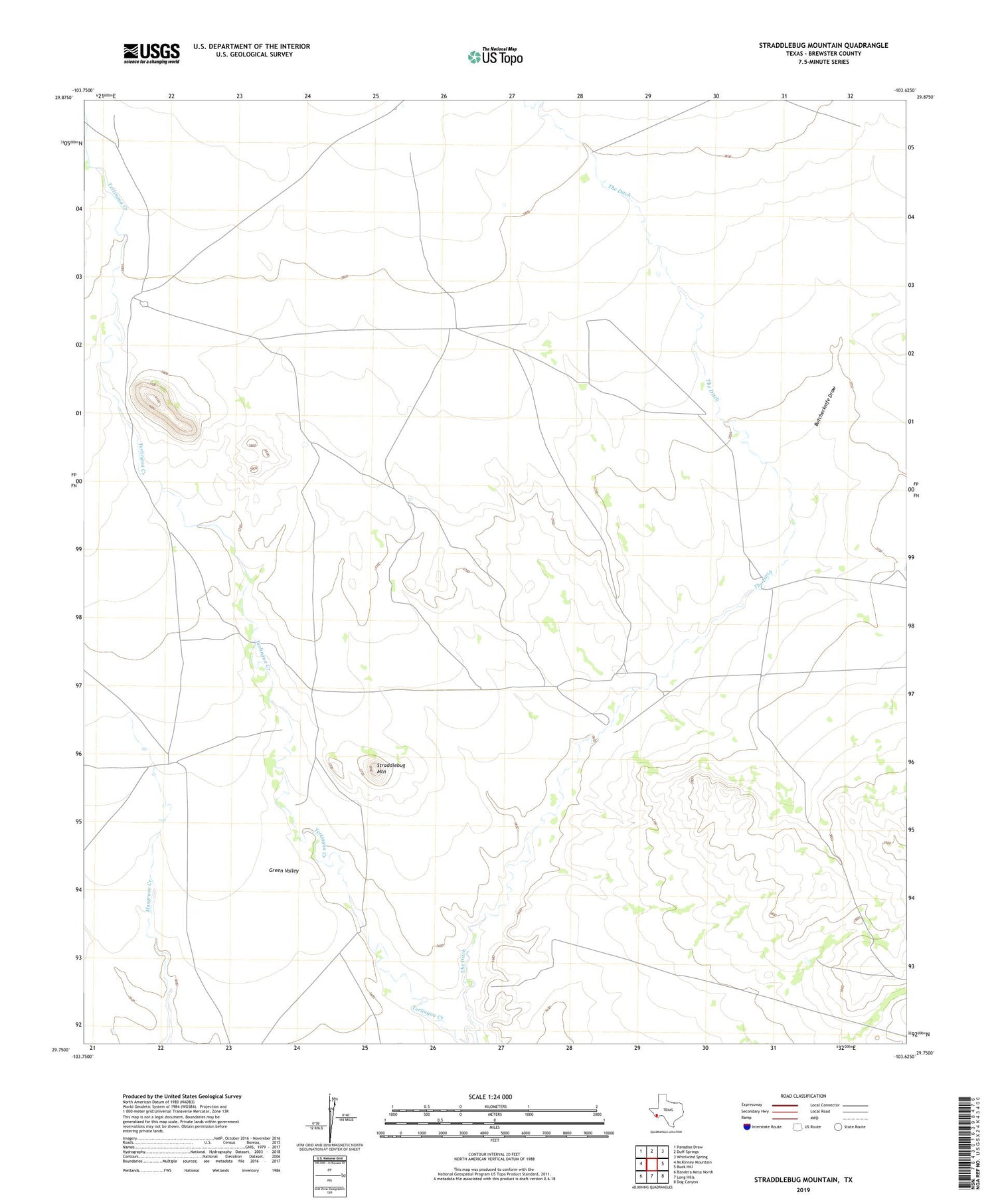 Straddlebug Mountain Texas US Topo Map Image