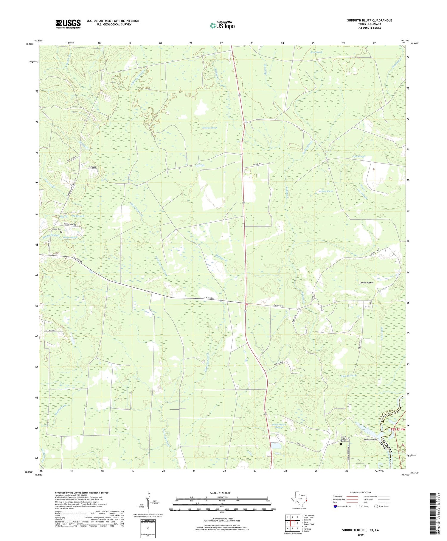Sudduth Bluff Texas US Topo Map Image