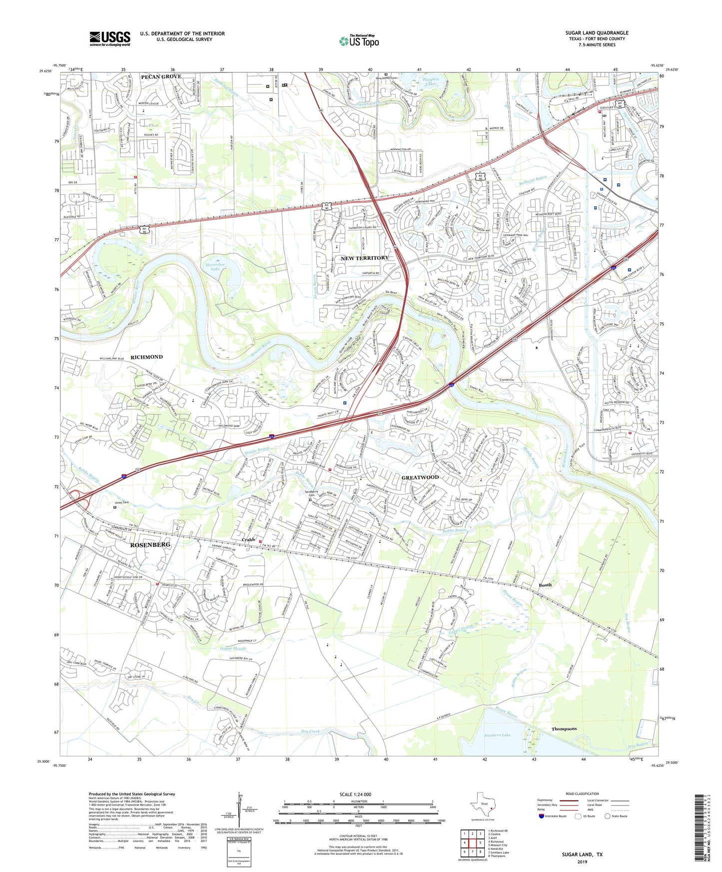 Sugar Land Texas US Topo Map Image
