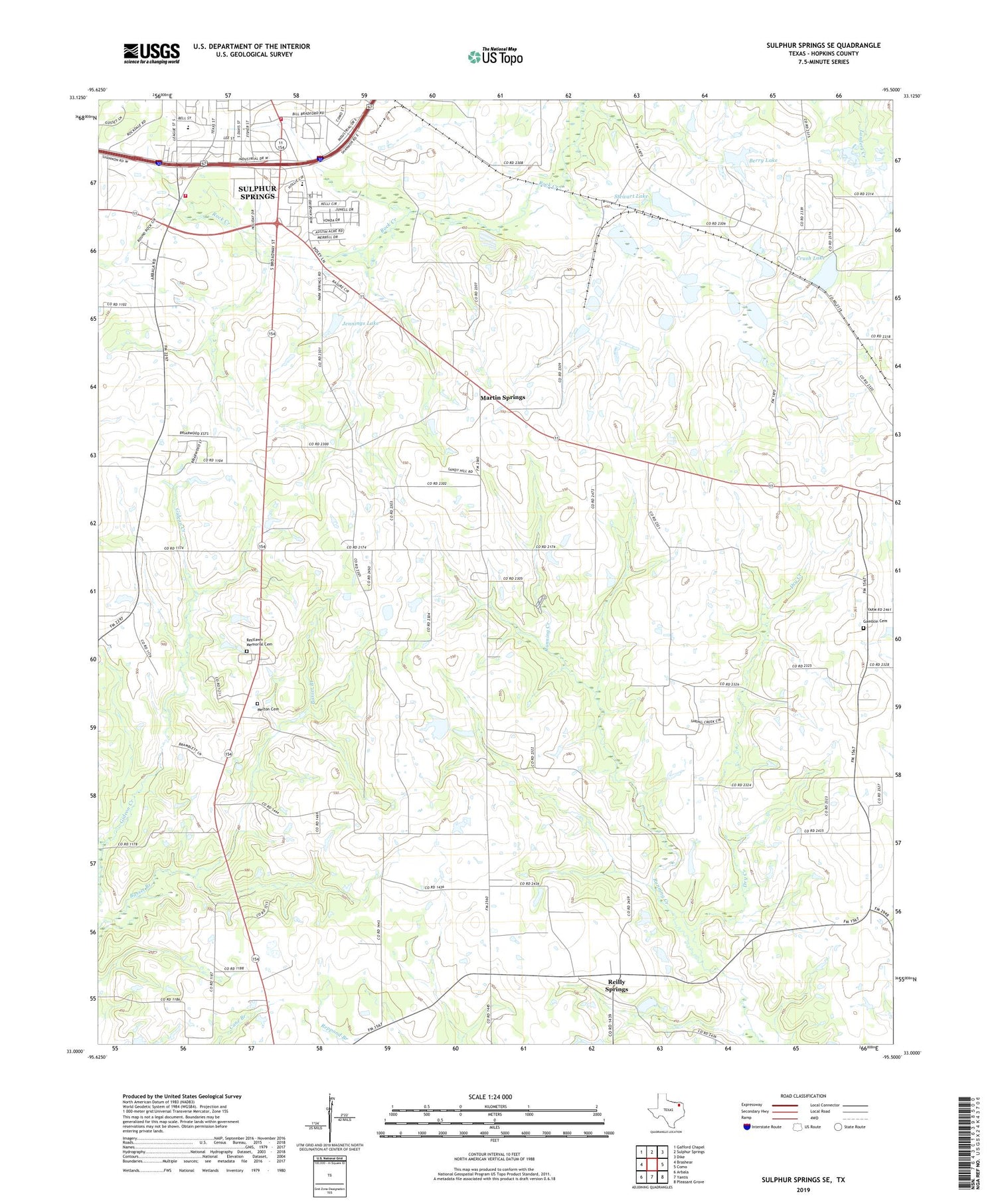 Sulphur Springs SE Texas US Topo Map Image
