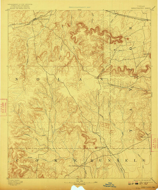 Historic 1893 Sweetwater Texas 30'x30' Topo Map Image
