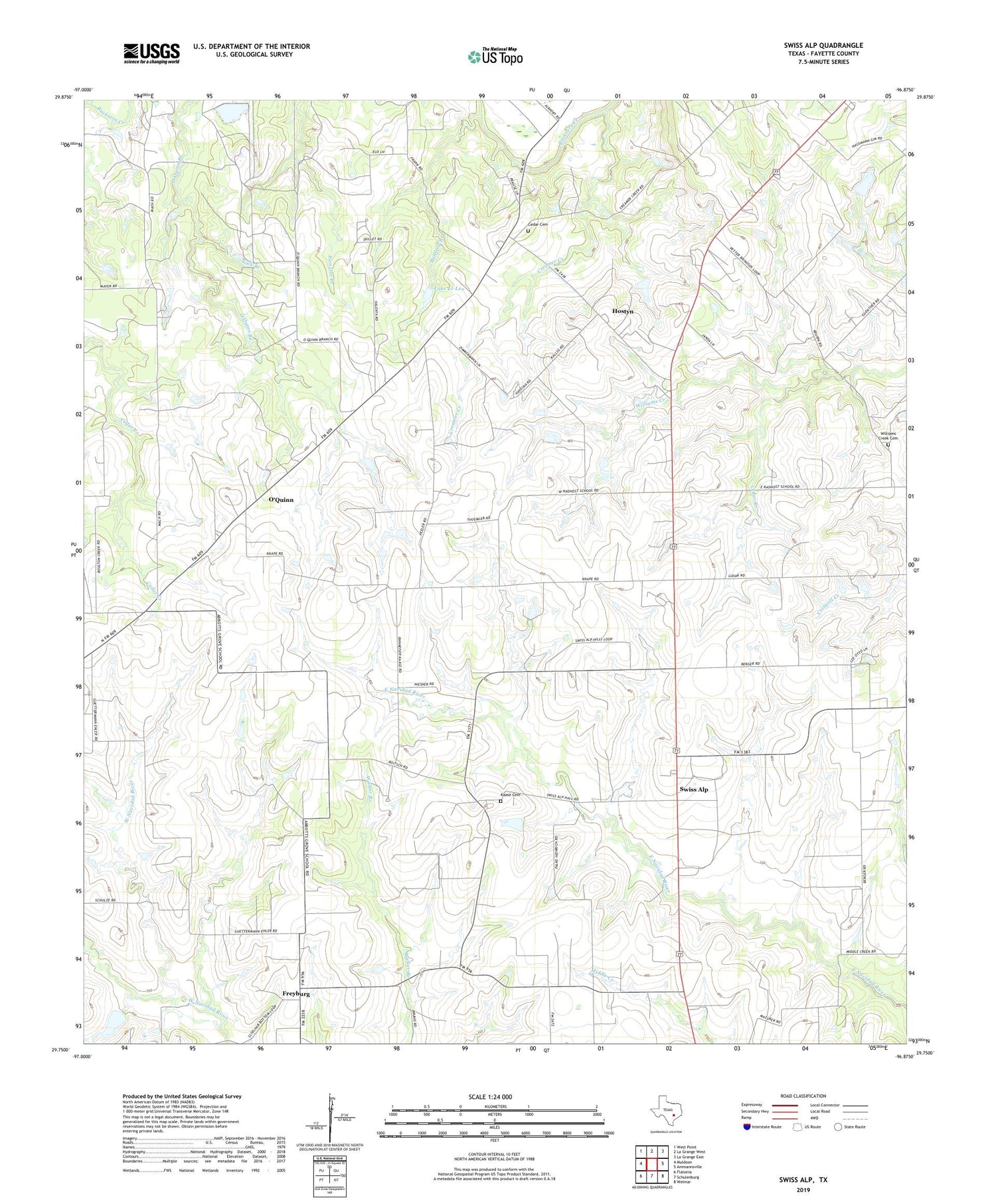 Swiss Alp Texas US Topo Map Image