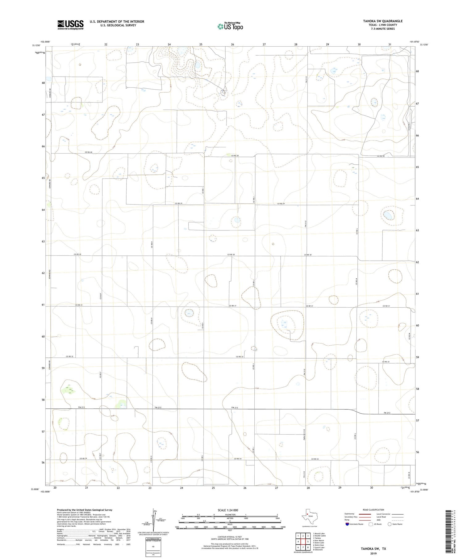 Tahoka SW Texas US Topo Map Image