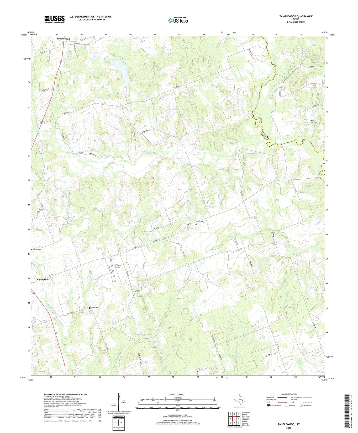 Tanglewood Texas US Topo Map Image