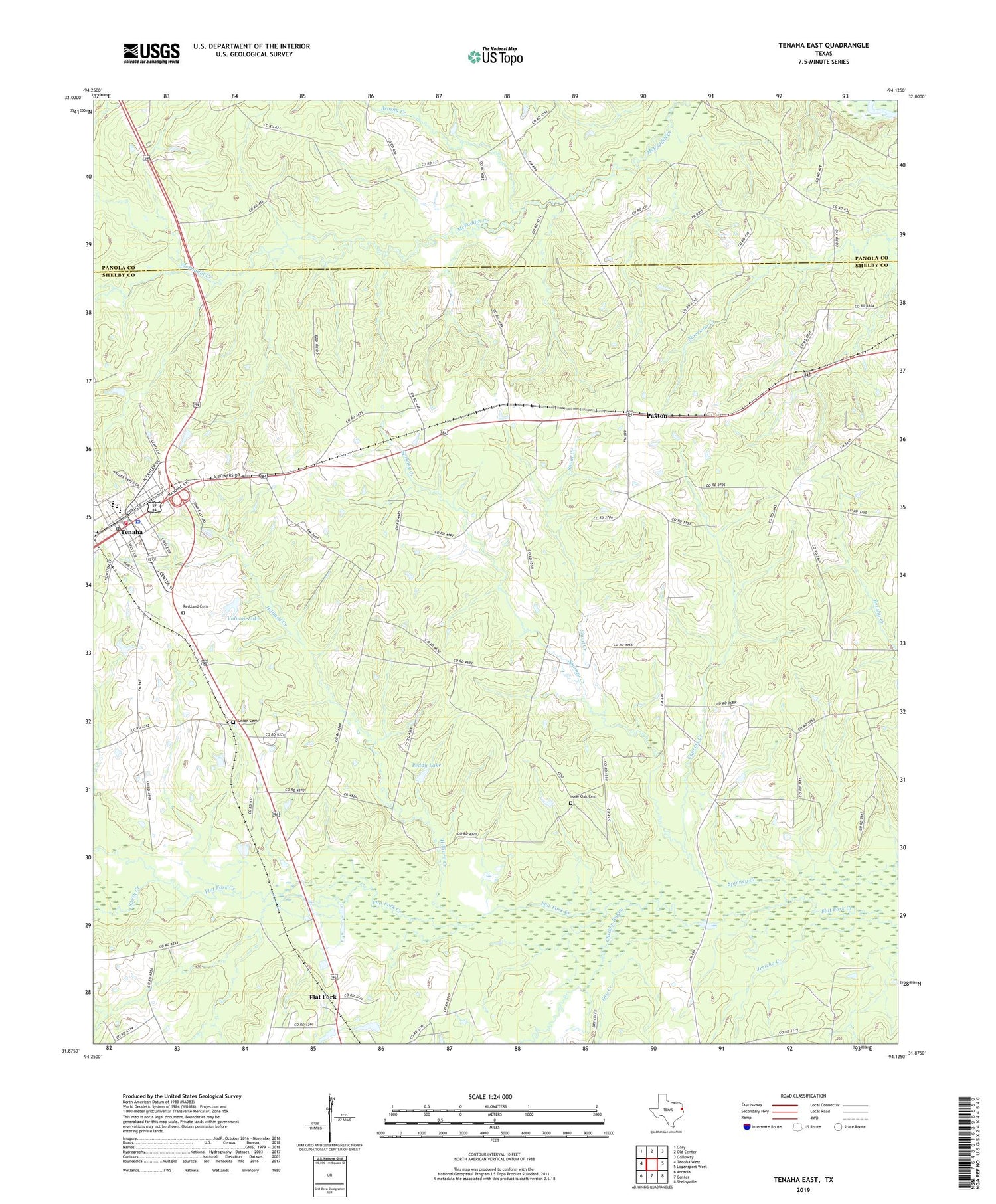 Tenaha East Texas US Topo Map Image