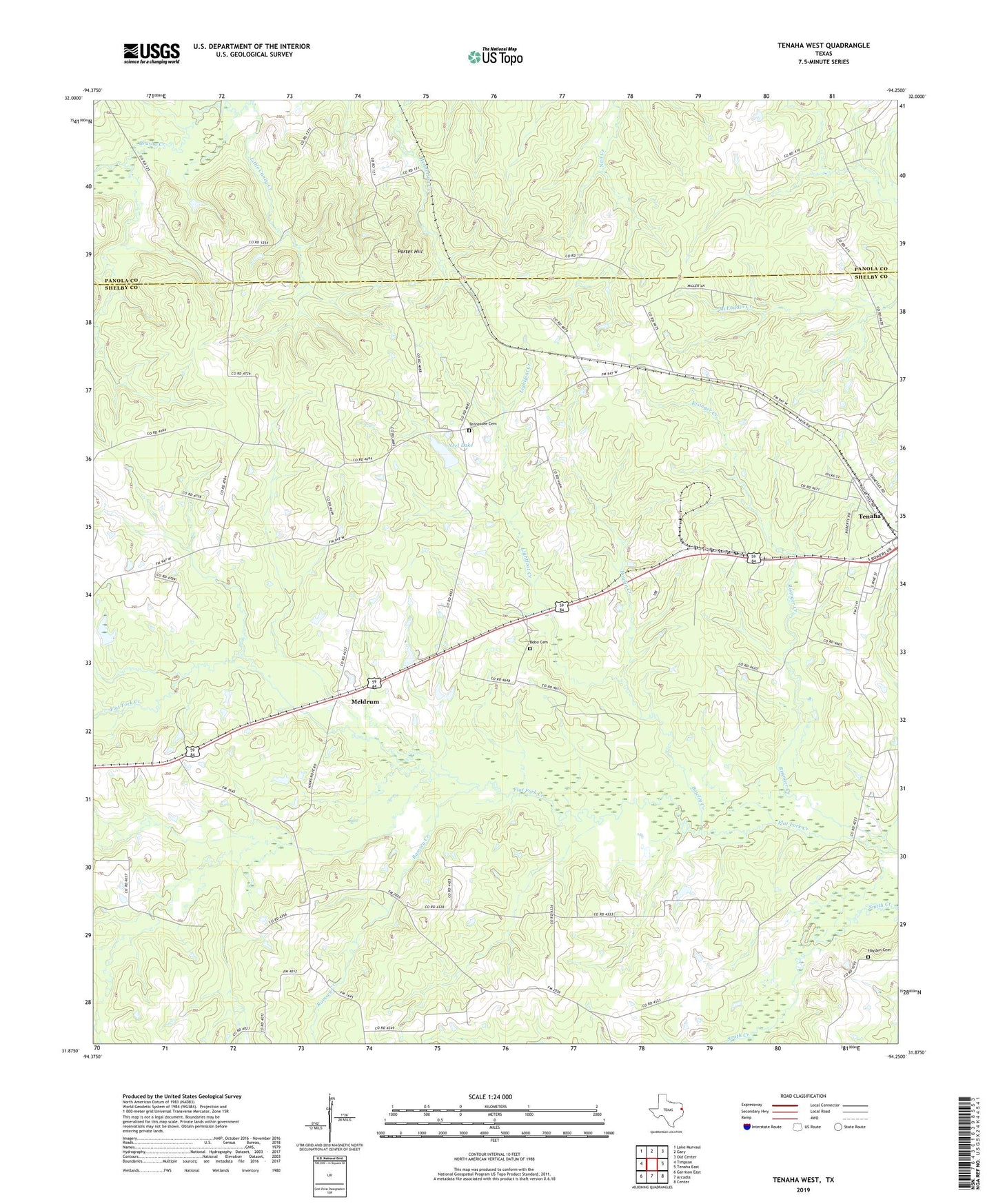 Tenaha West Texas US Topo Map Image