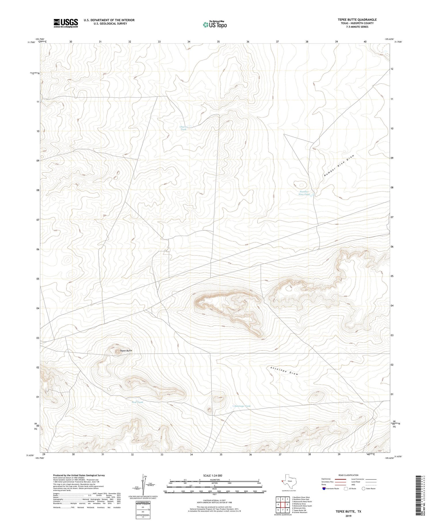 Tepee Butte Texas US Topo Map Image