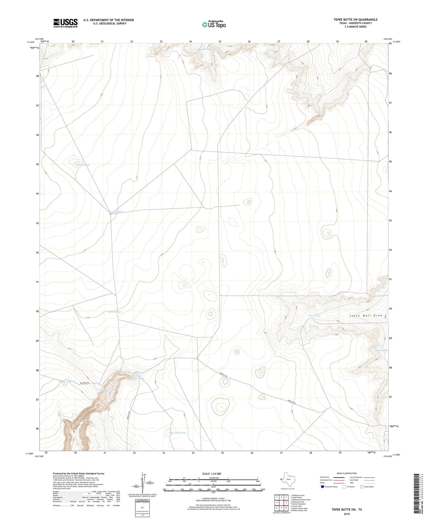 Tepee Butte SW Texas US Topo Map Image