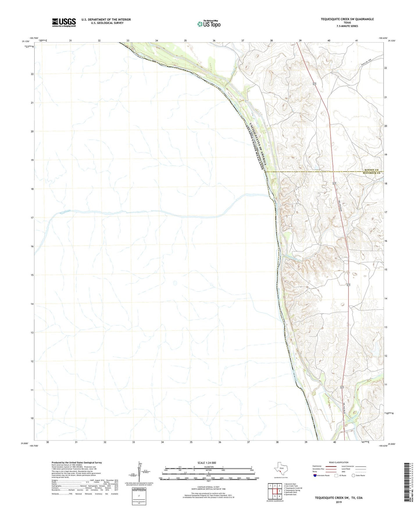 Tequesquite Creek SW Texas US Topo Map Image