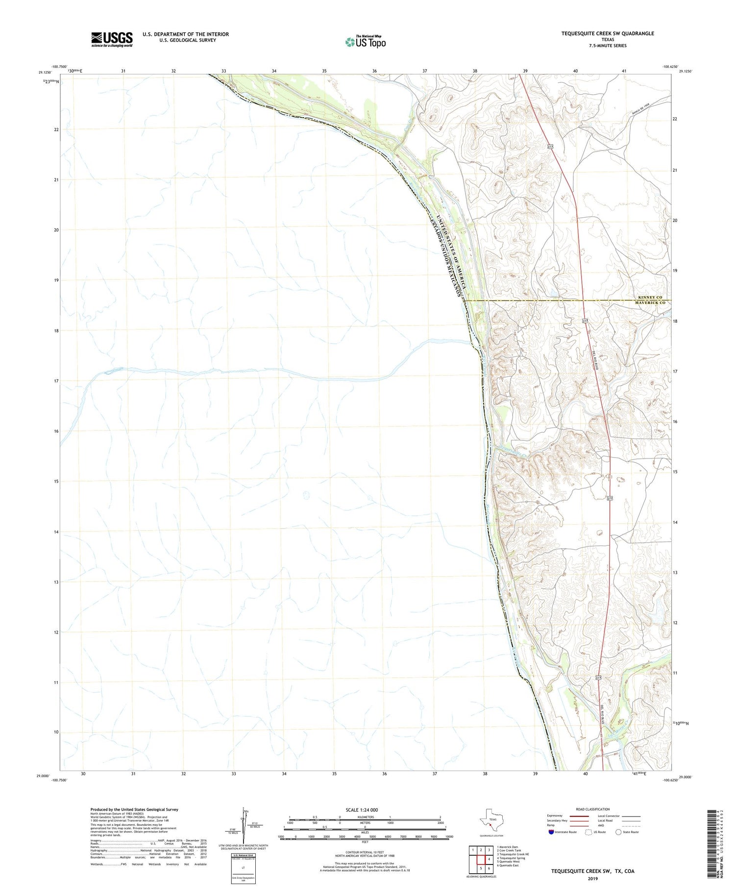 Tequesquite Creek SW Texas US Topo Map Image