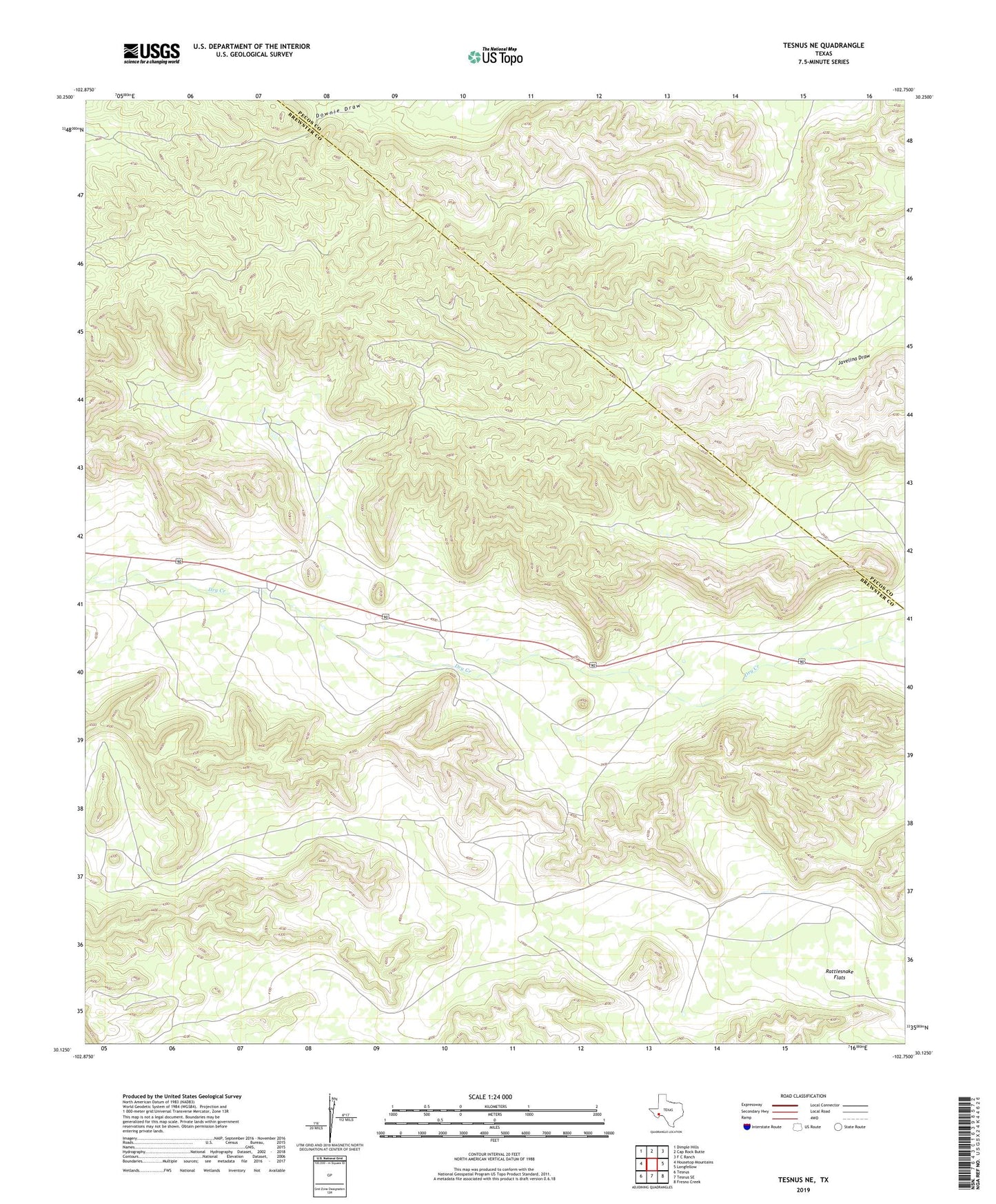 Tesnus NE Texas US Topo Map Image