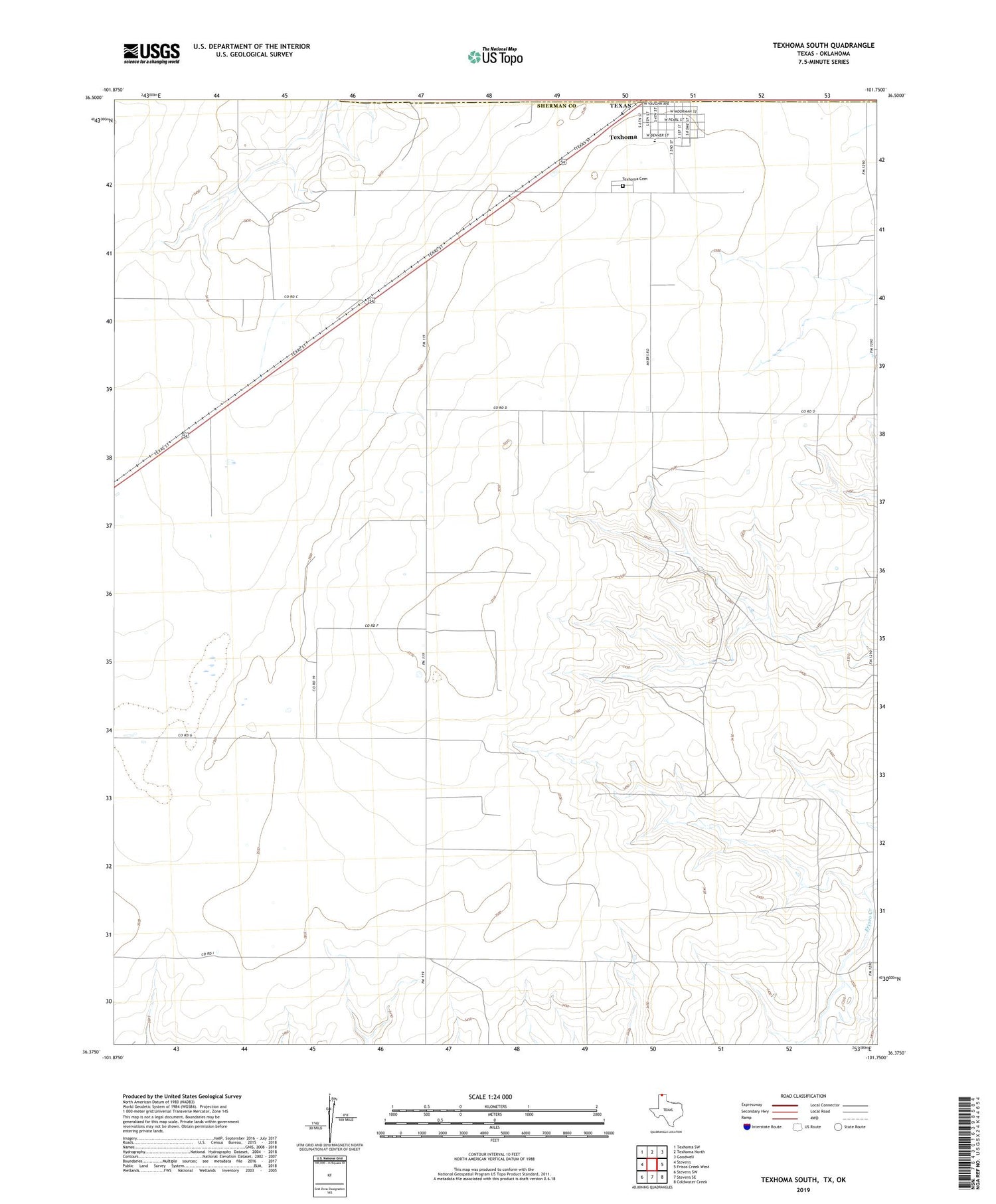 Texhoma South Texas US Topo Map Image