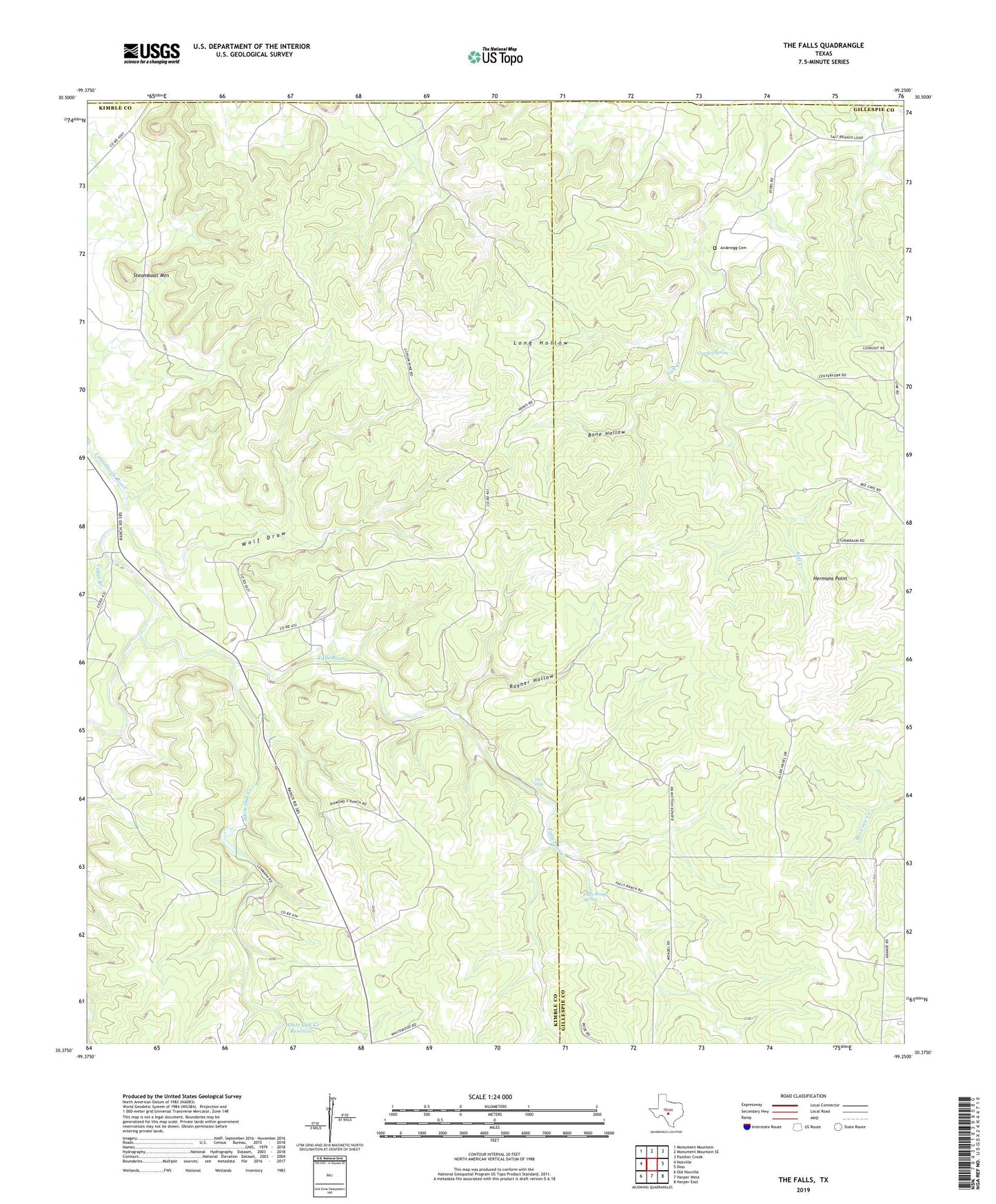 The Falls Texas US Topo Map Image