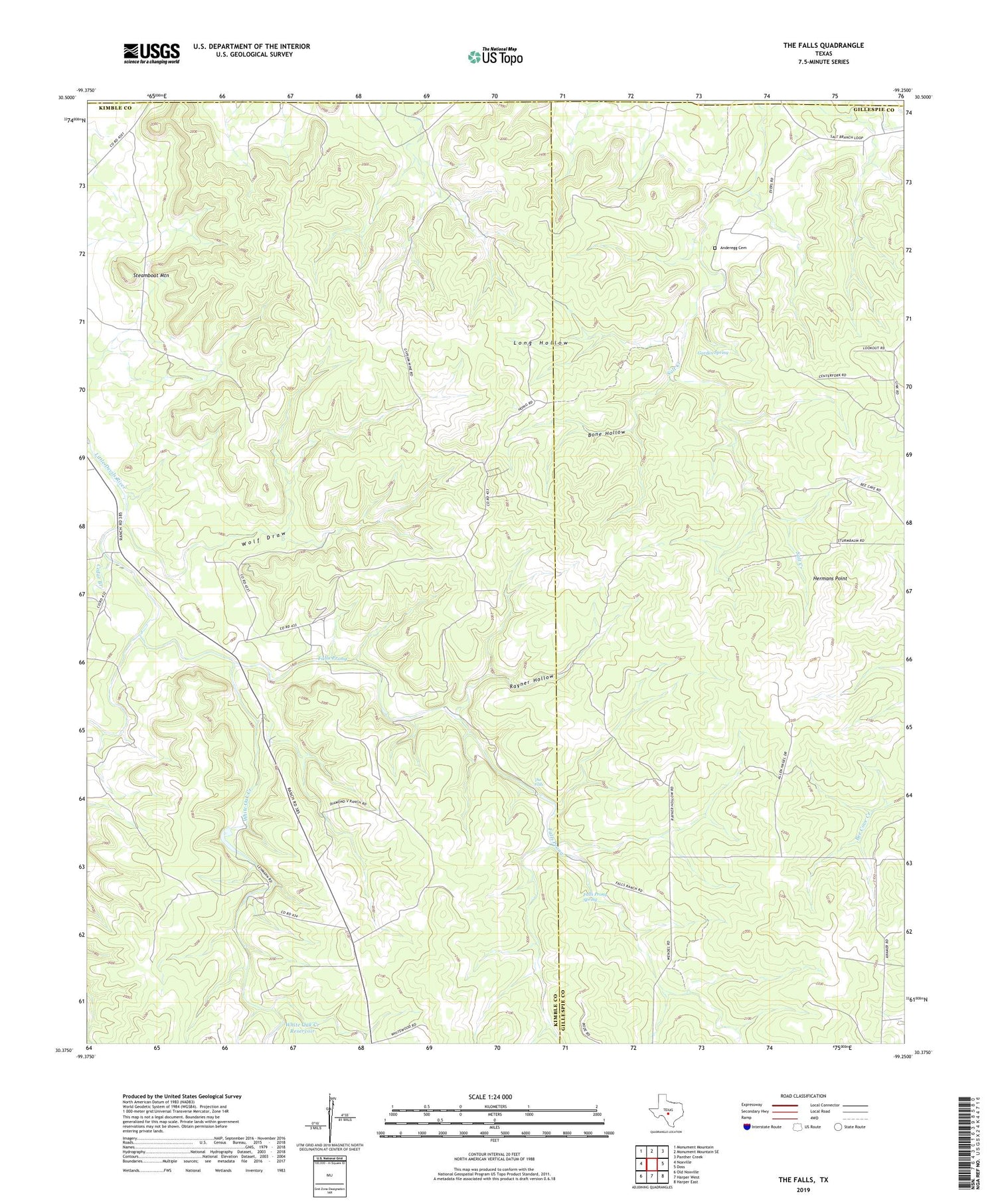 The Falls Texas US Topo Map Image