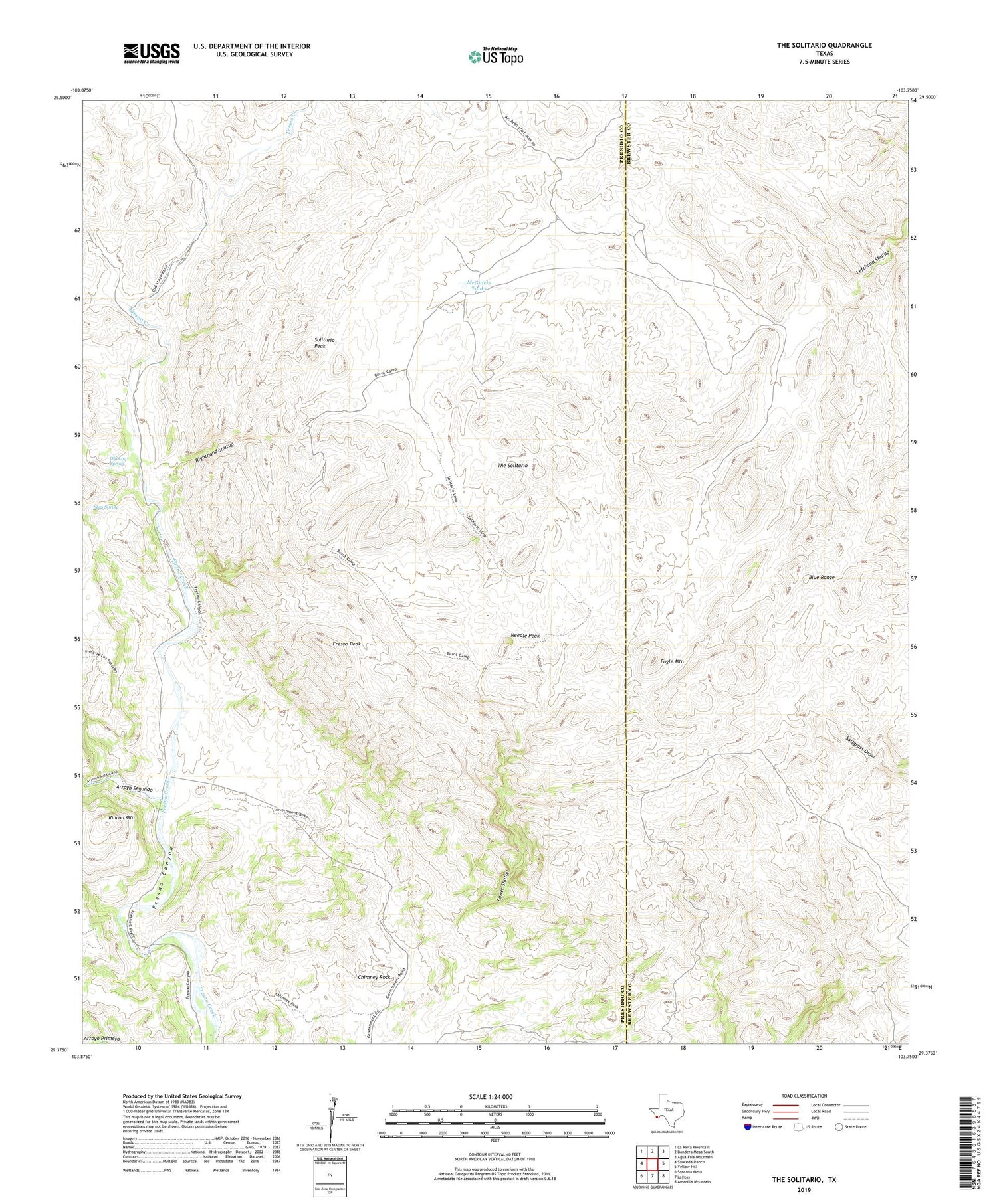The Solitario Texas US Topo Map Image