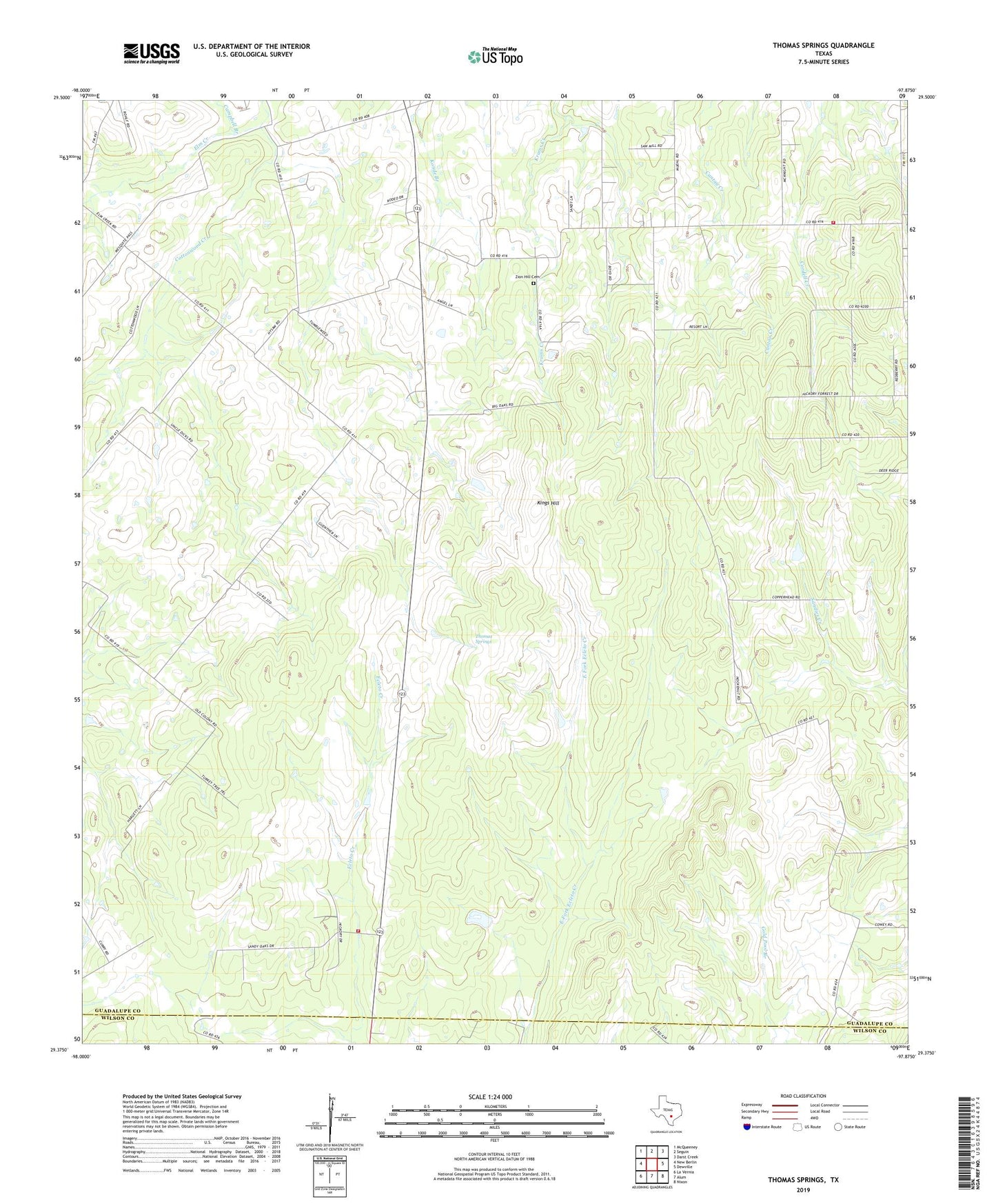 Thomas Springs Texas US Topo Map Image