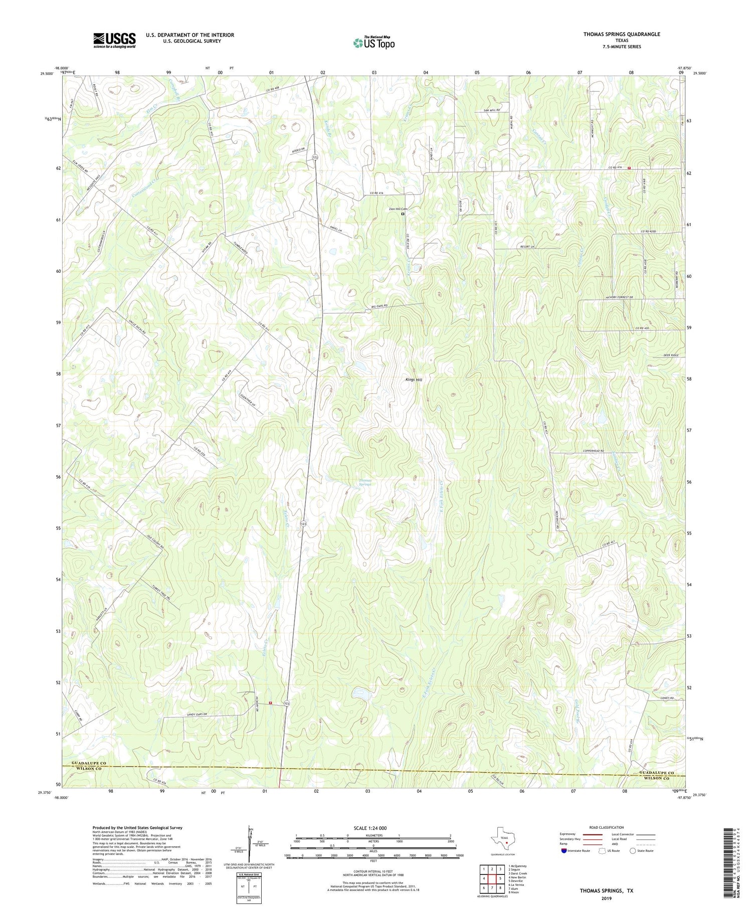 Thomas Springs Texas US Topo Map Image