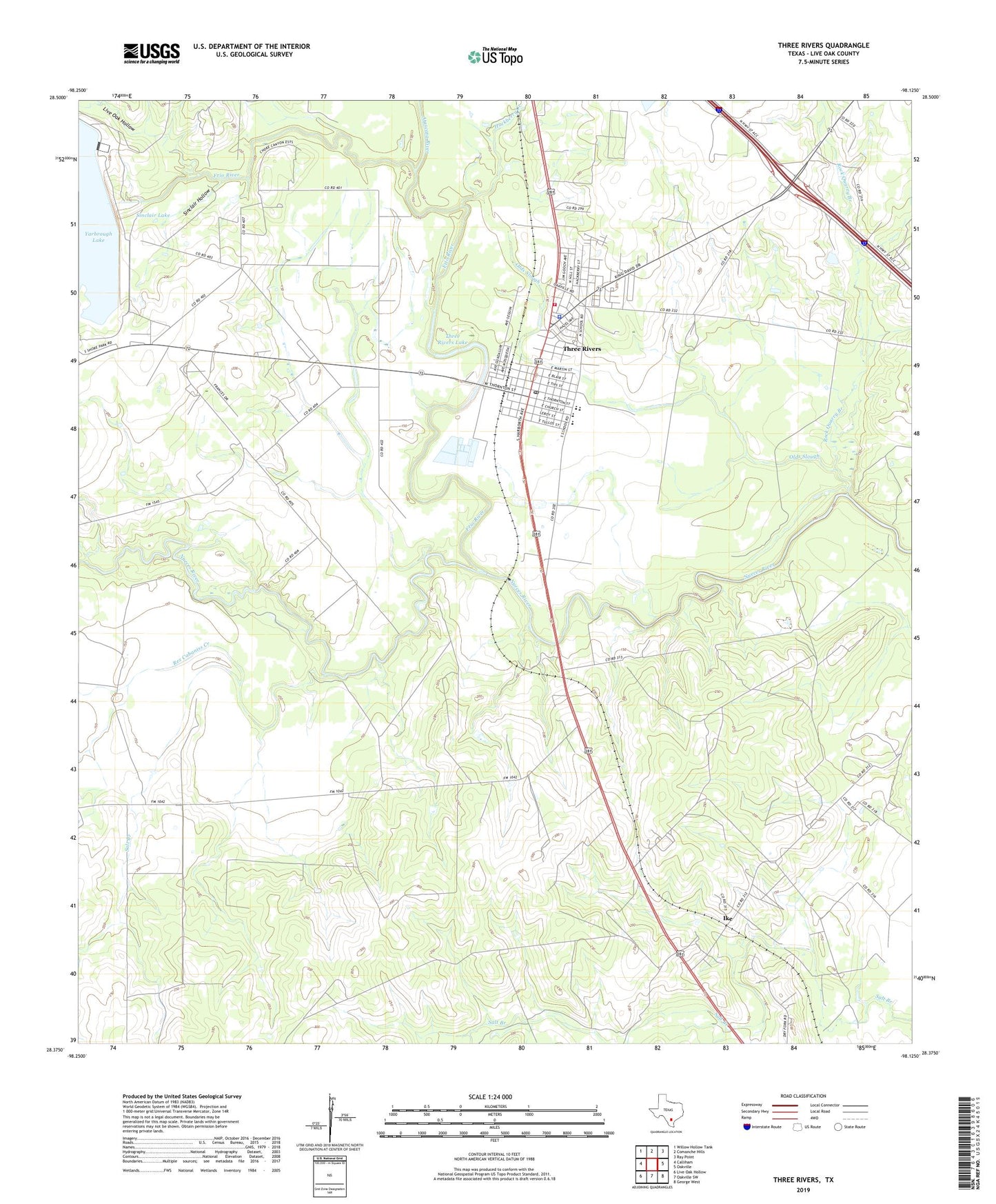 Three Rivers Texas US Topo Map Image