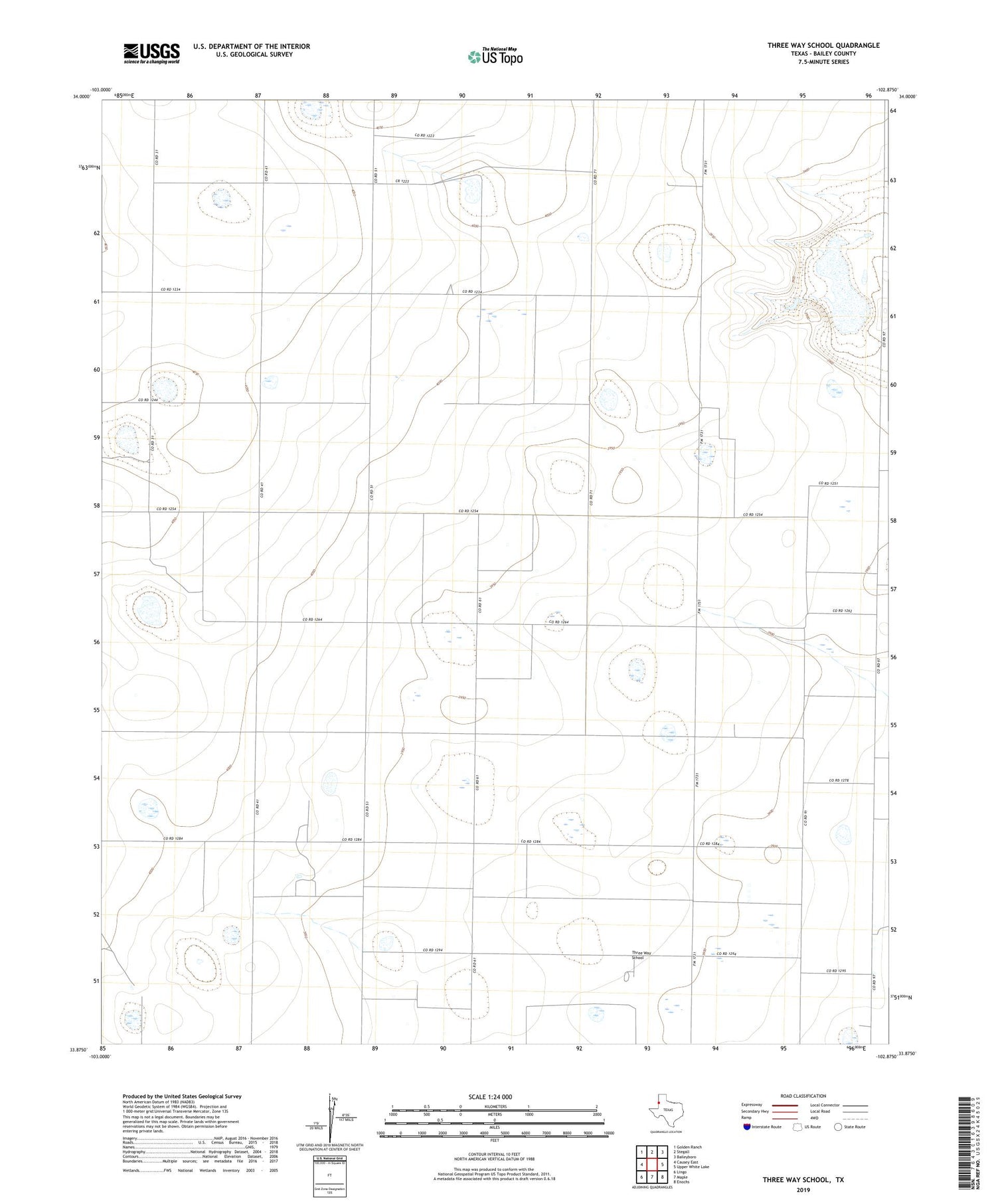 Three Way School Texas US Topo Map Image