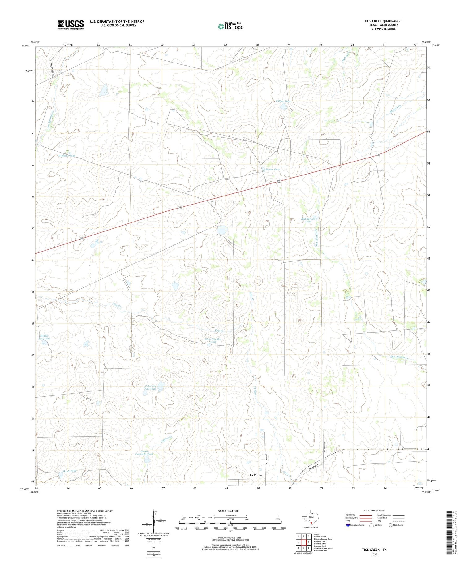 Tios Creek Texas US Topo Map Image