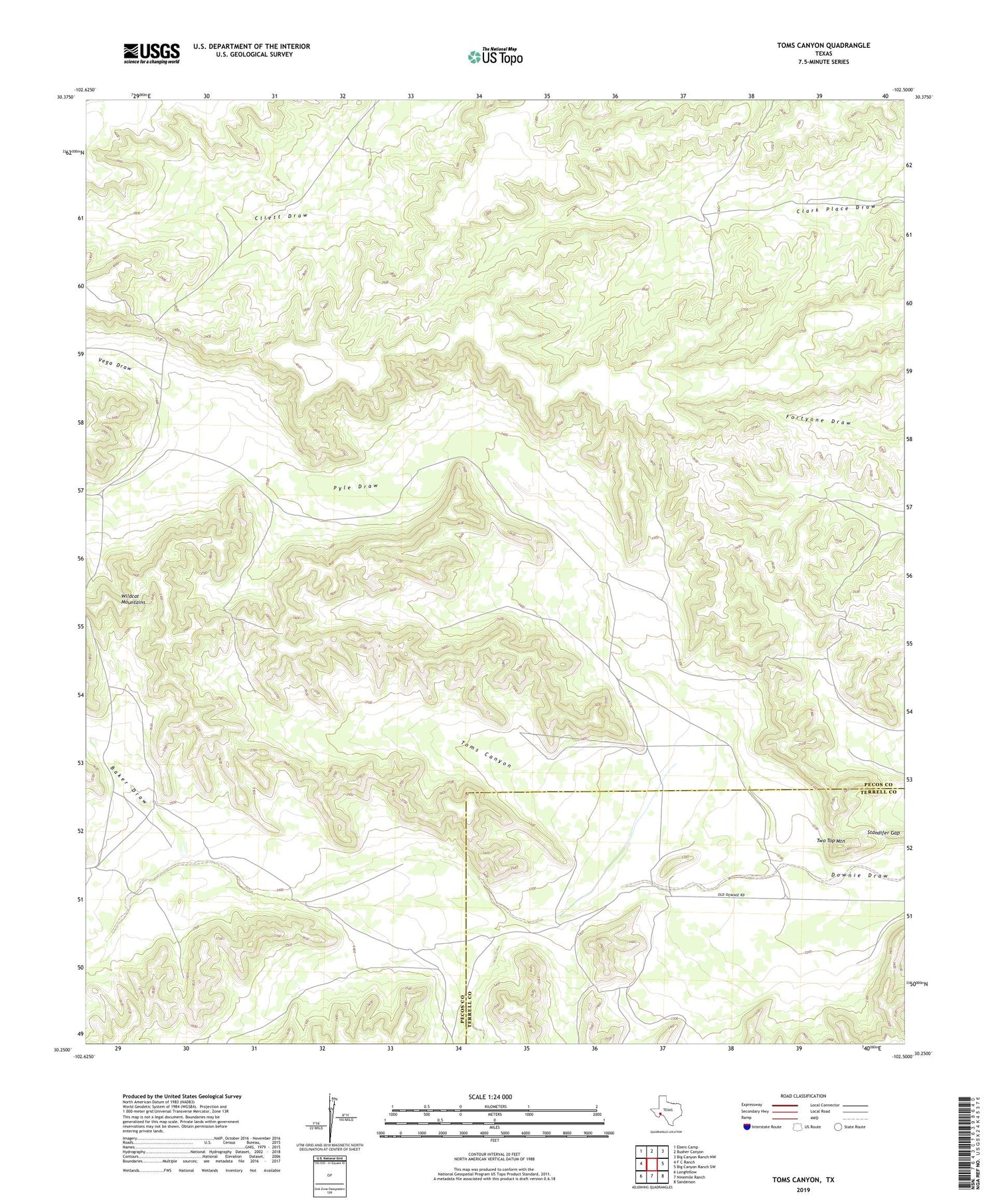 Toms Canyon Texas US Topo Map Image