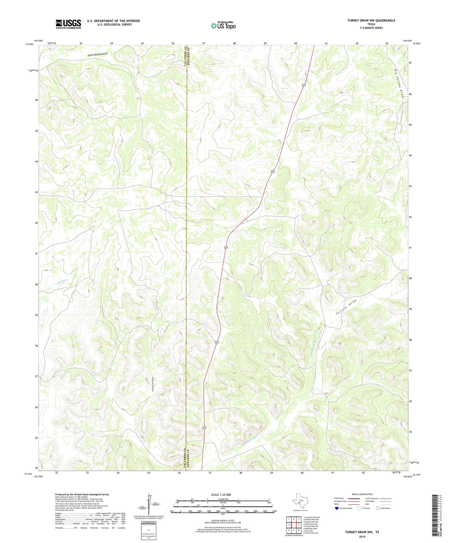 Turney Draw NW Texas US Topo Map Image