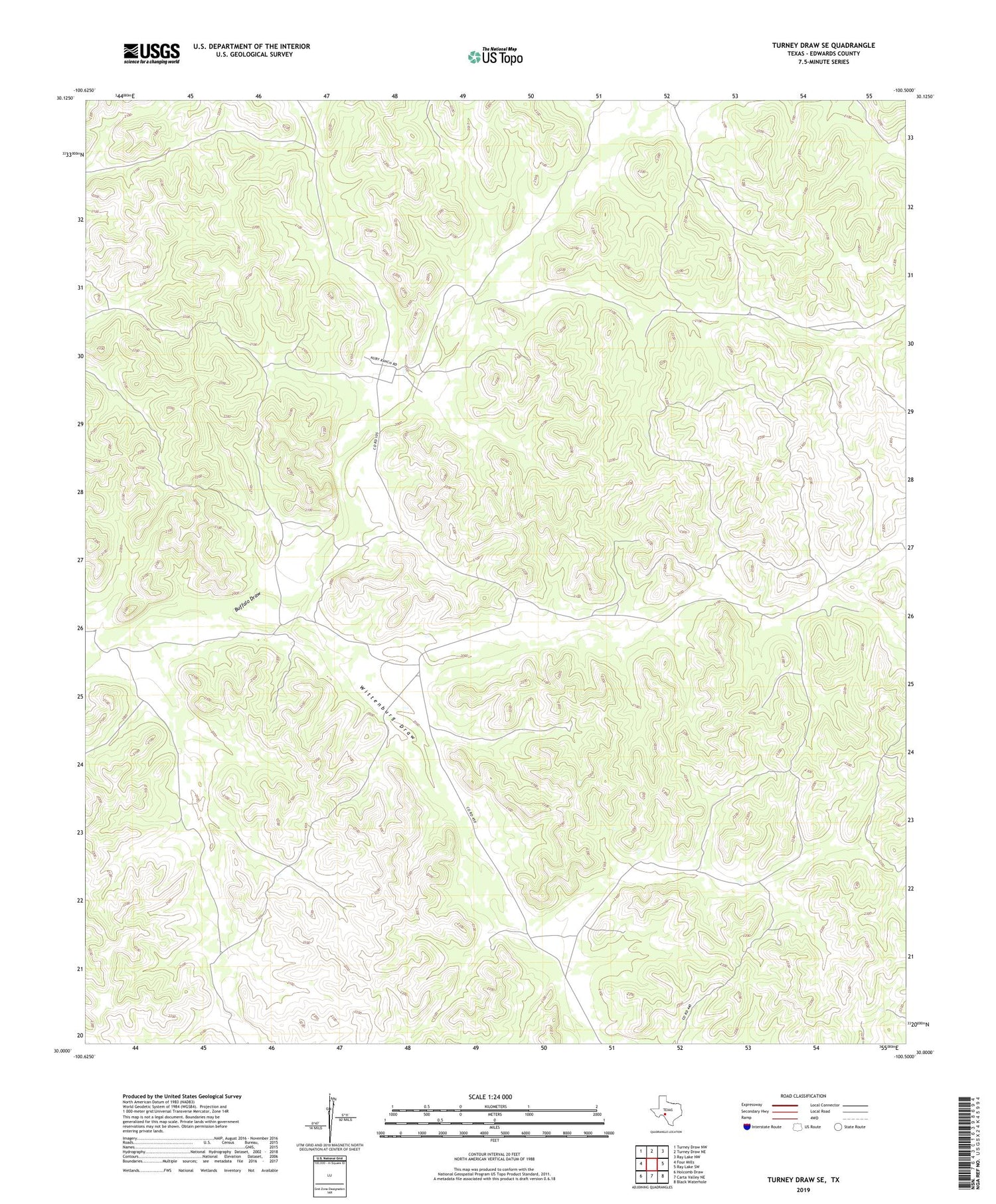 Turney Draw SE Texas US Topo Map Image